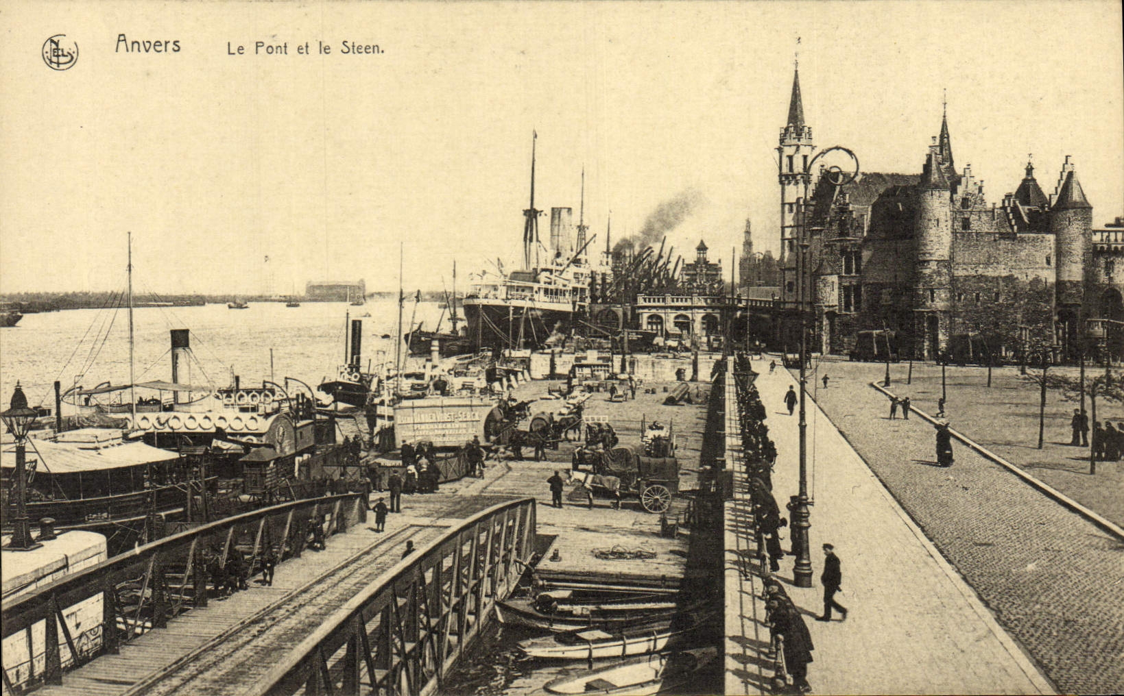 CPA Anvers Le Pont Et Le Steen Bateaux