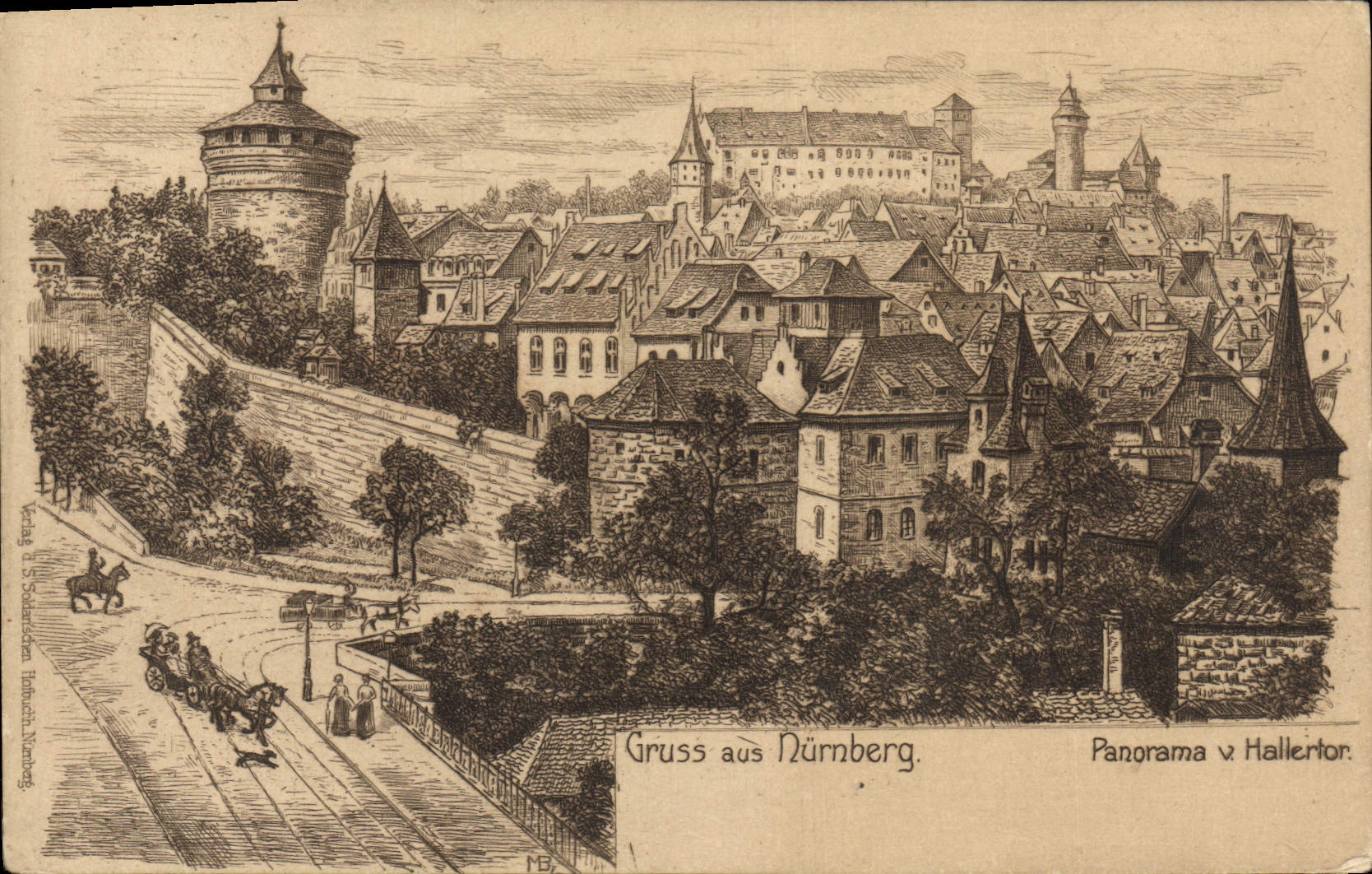 Panorama V Hallertor de Gruss Aus Nurmberg de la POSTAL de la VENDIMIA