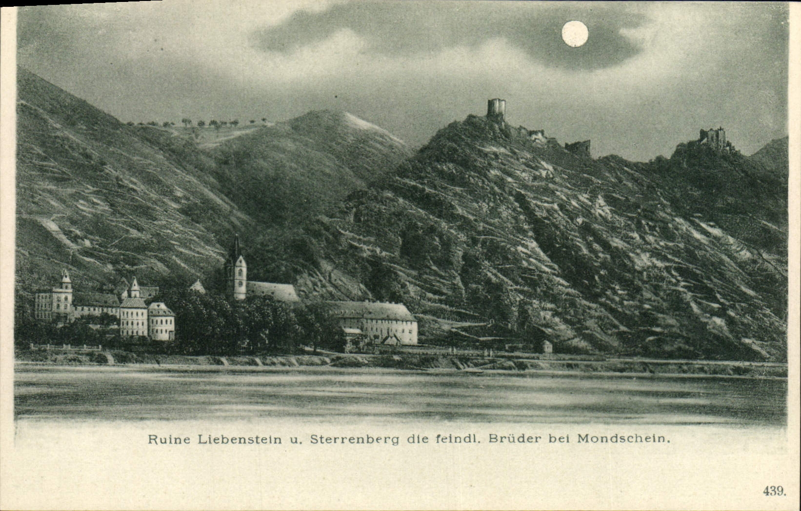 VINTAGE POSTCARD Ruin Liebenstein Sterrenberg Die Bruder EIB Mondschein