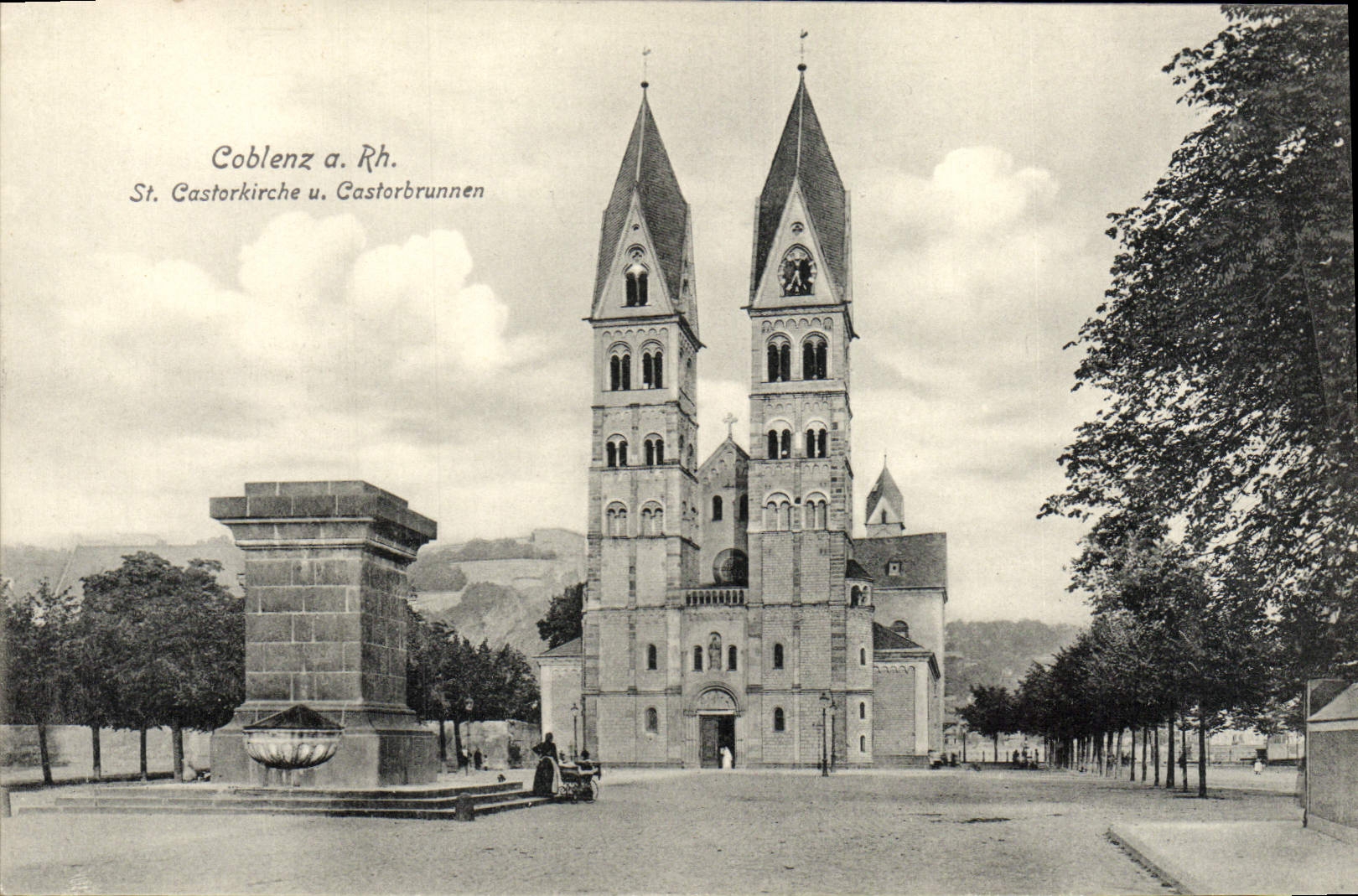 CPA Coblenz A Rh St Castorkirche u Castorbrunnen