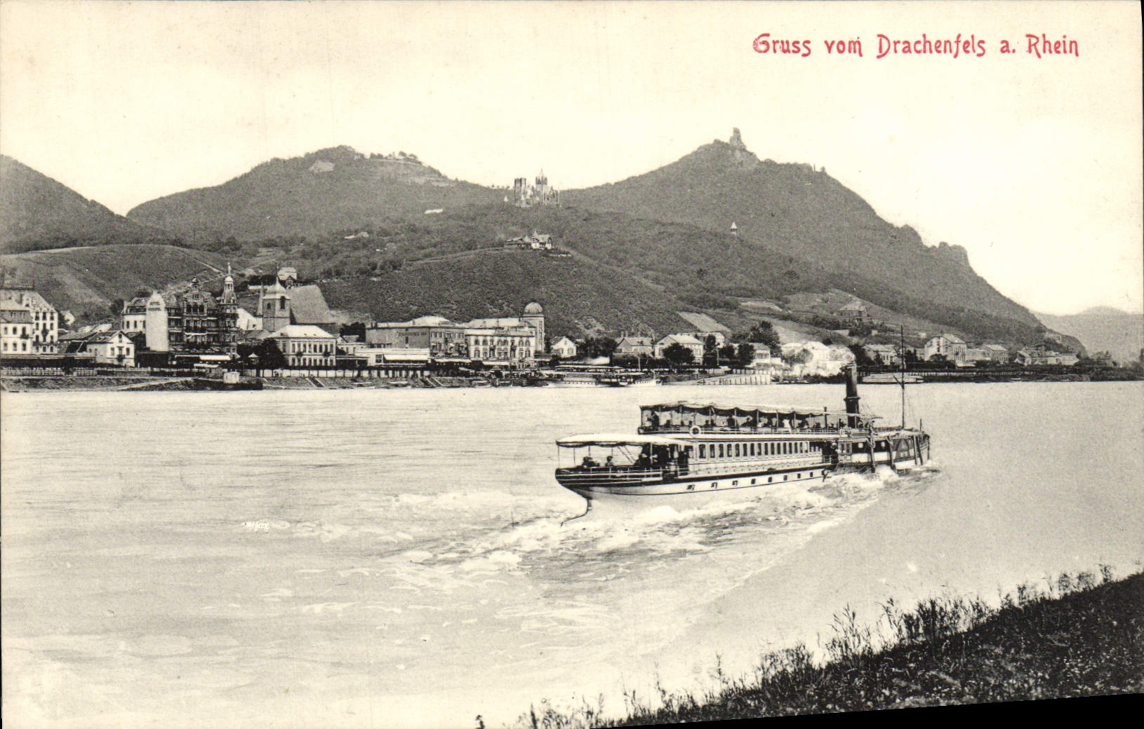 VINTAGE POSTCARD Gruss Vom Drachenfels has Rhein Bateau