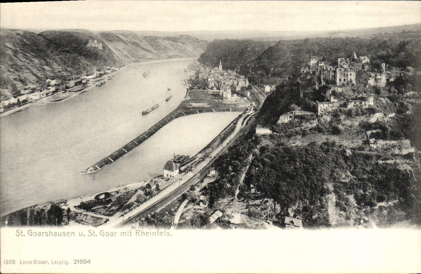 CPA St Goarshausen U St Goar Mit Rheinfels