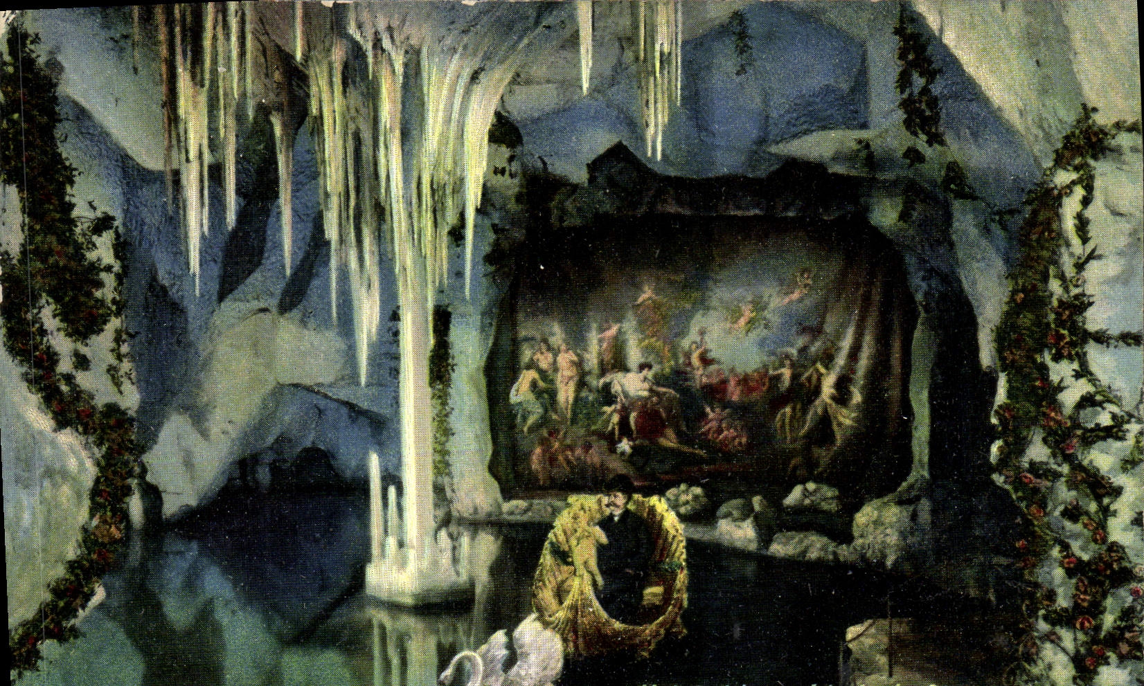 VINTAGE POSTCARD Kgl Schloss Linderhof Blaue cave Swan