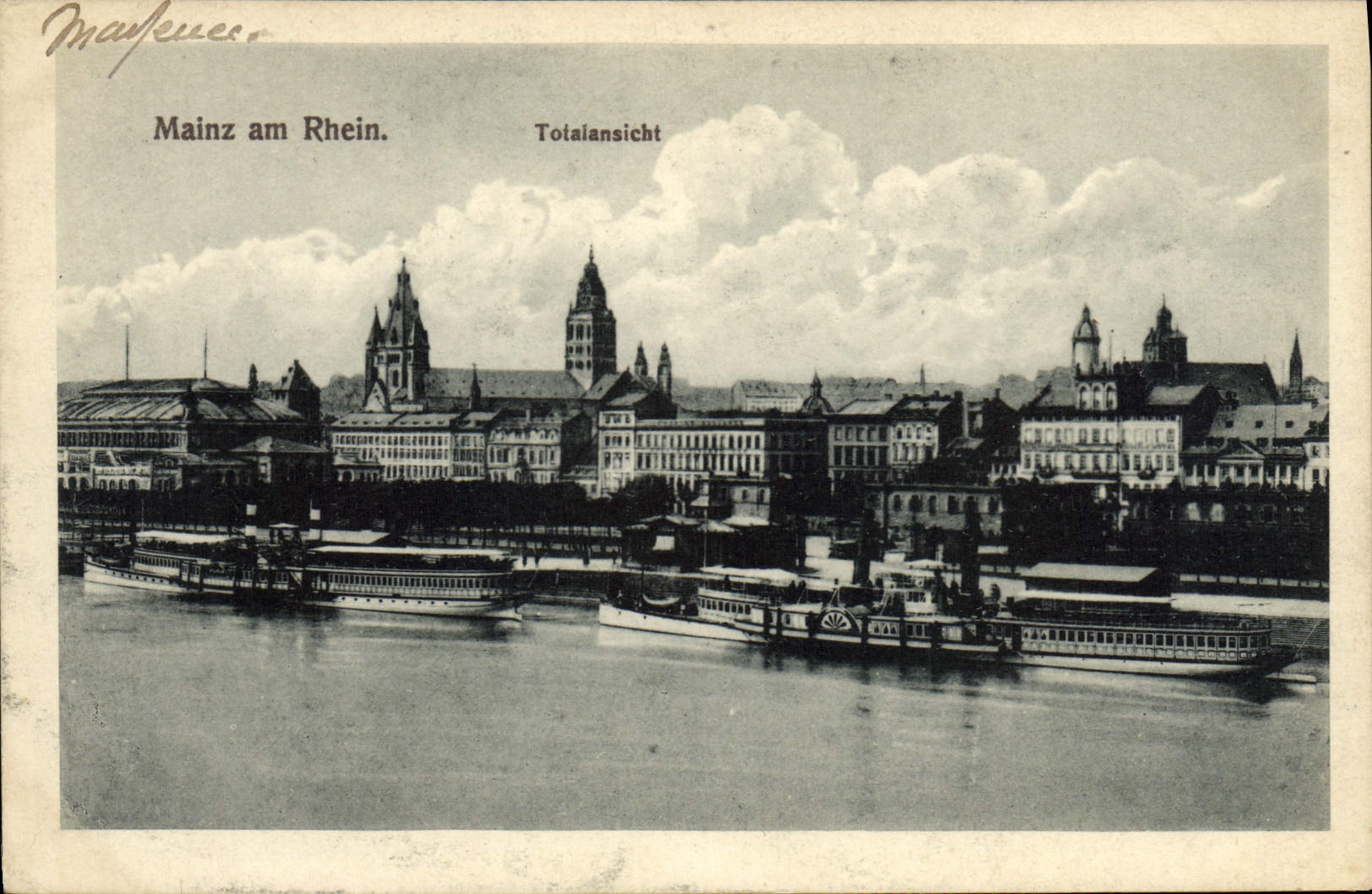 VINTAGE POSTCARD Mainz Am Rhein Totalansicht Boats