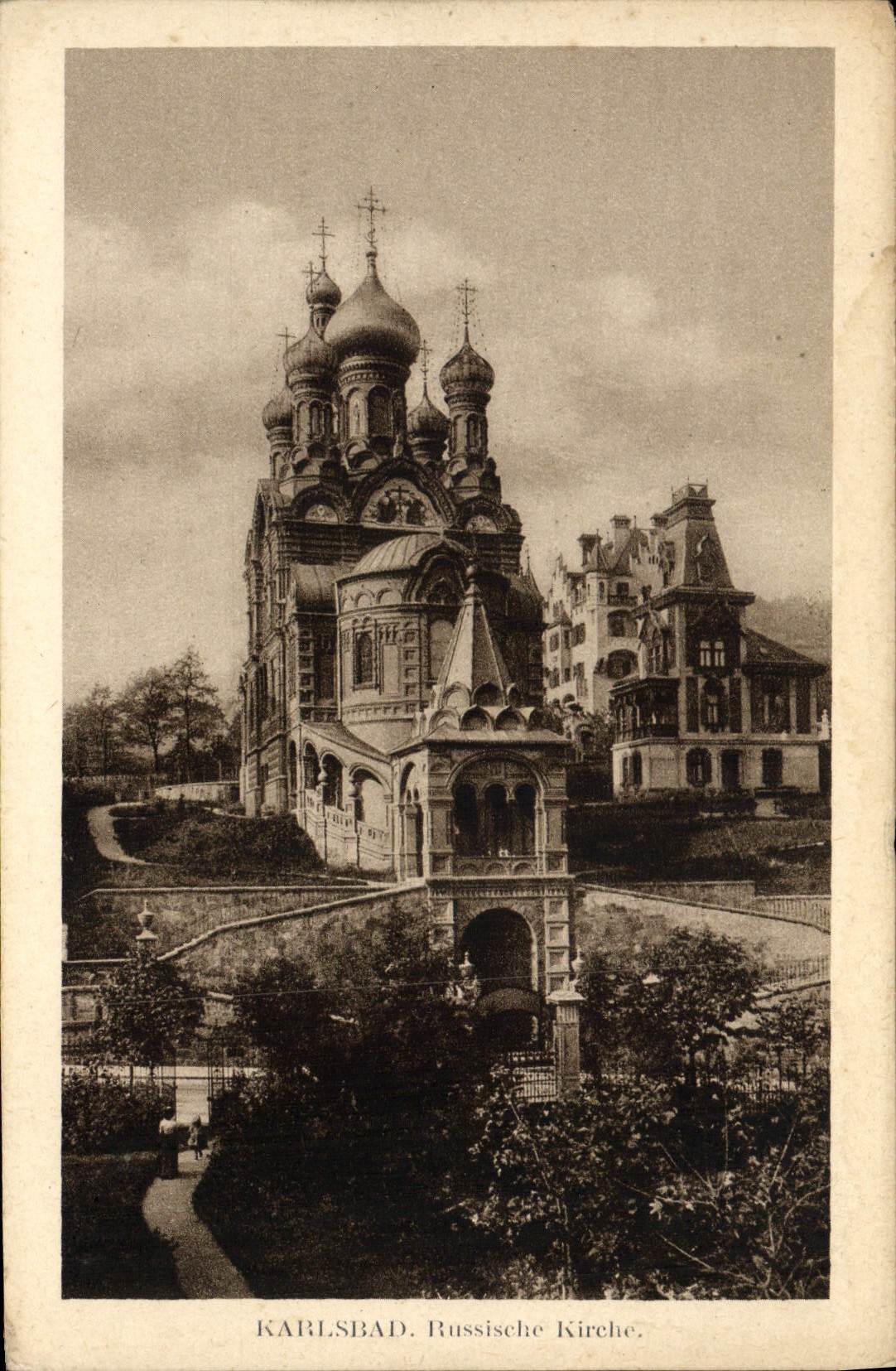 POSTAL Karlsbad Russische Kirche de la VENDIMIA