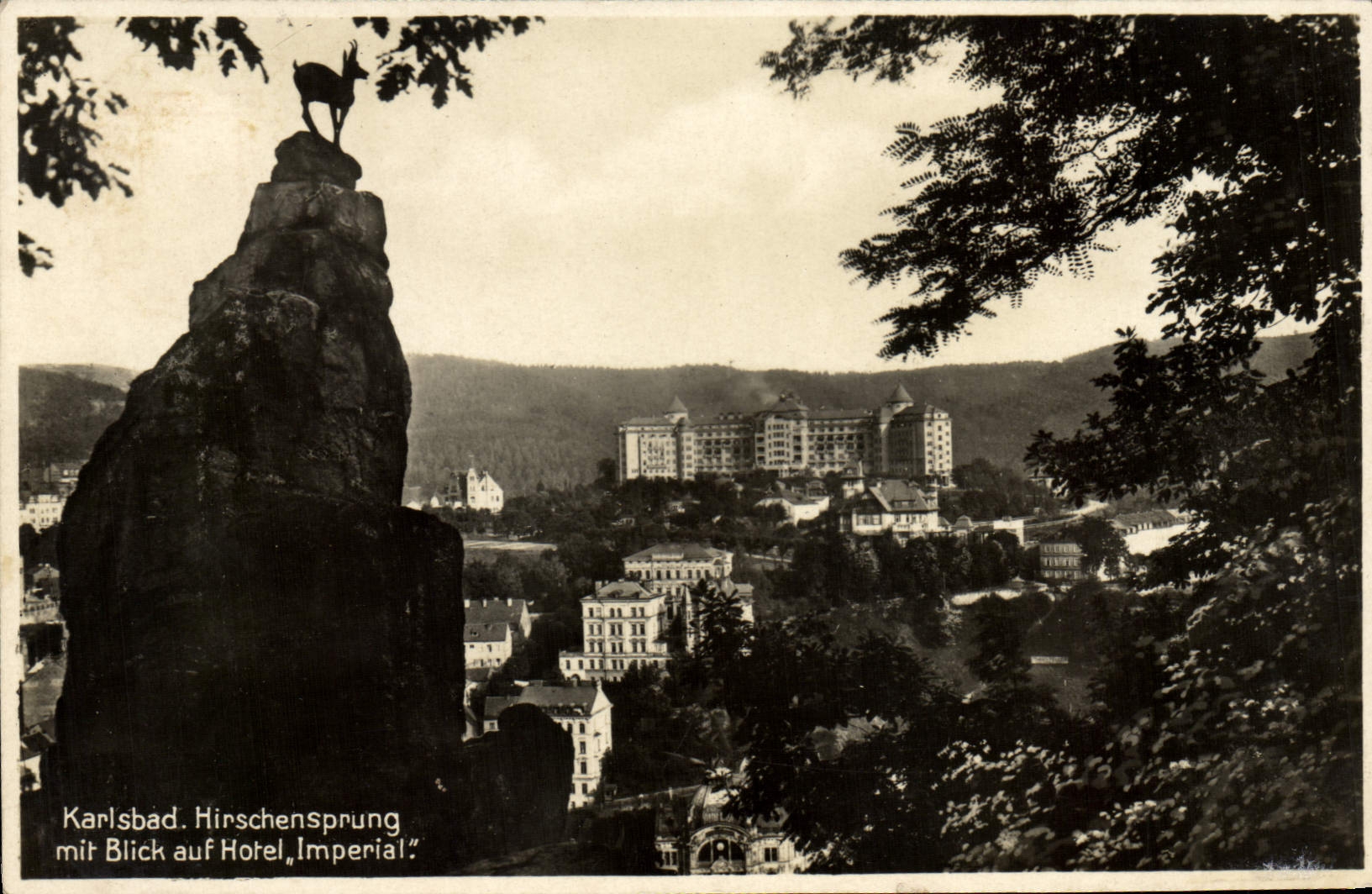 VINTAGE POSTCARD Karlsbad Hirchensprung MIT Blick Auf Imperial Hotel