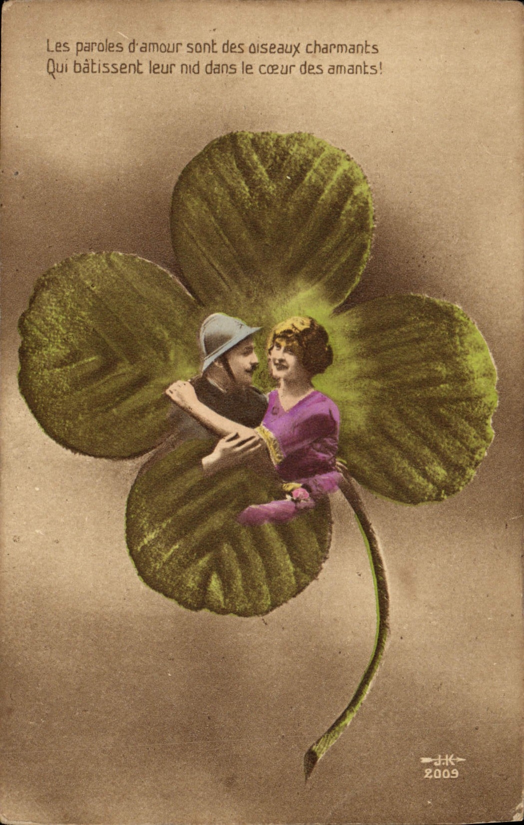 VINTAGE POSTCARD the Words Of Love Are Charming Birds Woman Clover