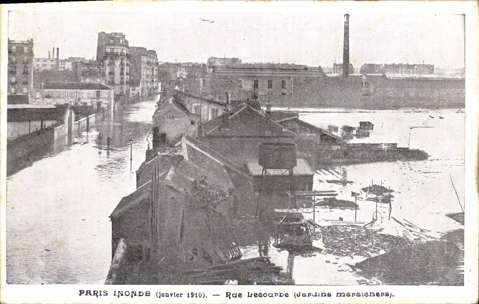 VINTAGE POSTCARD Paris Floods street Lecourbe Truck farms