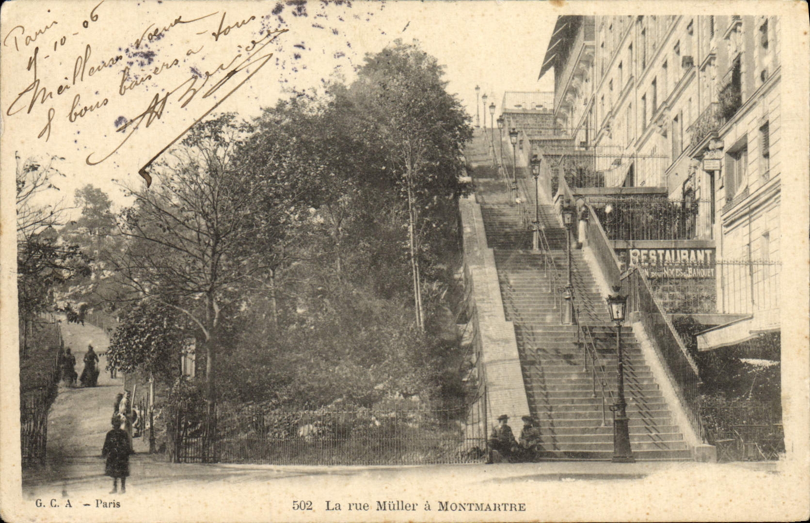 VINTAGE POSTCARD Paris the Street Muller has Montmartre