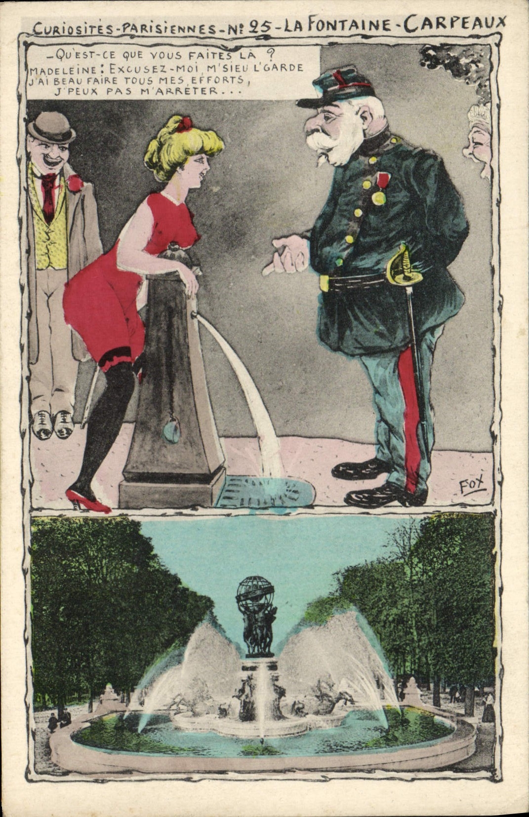 VINTAGE POSTCARD Paris the Fountain Carpeaux Humor