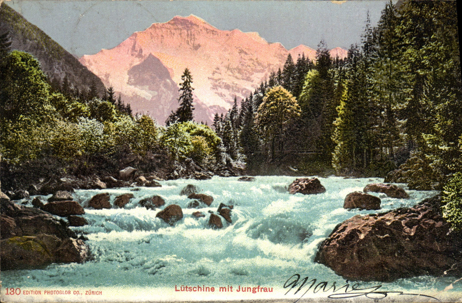 VINTAGE POSTCARD Lutschine MIT Jungfrau