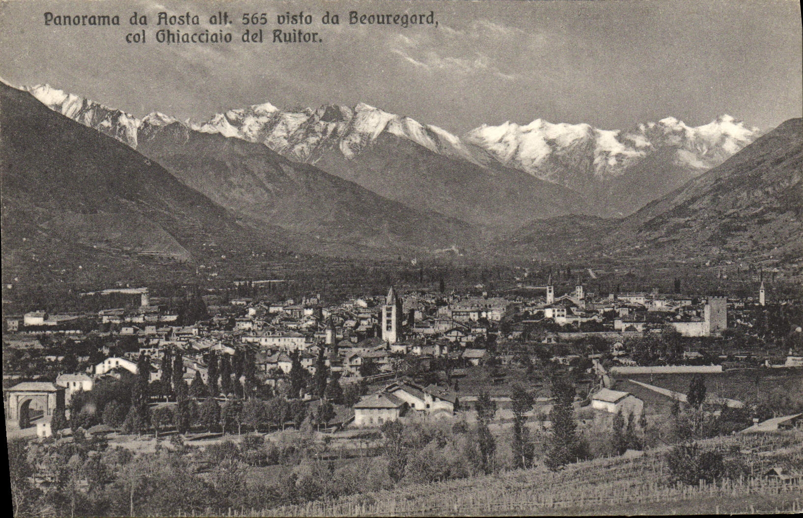 Collar Ghiacciaio del Ruitor de DA Visto DA Beouregard del panorama de Aosta de la POSTAL de la VENDIMIA