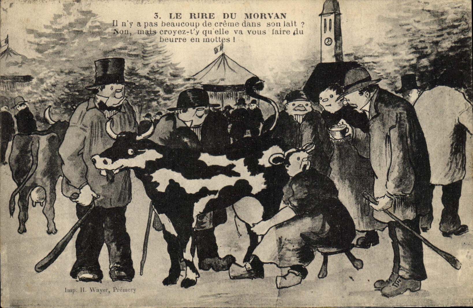 POSTAL de la VENDIMIA la risa de la vaca del folklore de Morvan