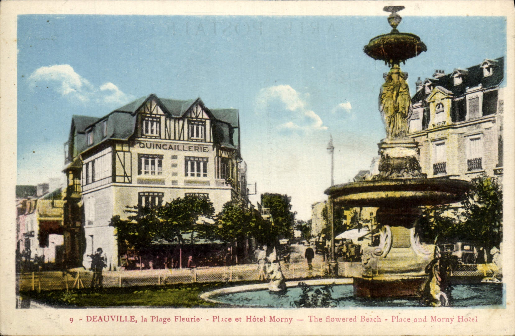 POSTAL Deauville de la VENDIMIA el hardware florecido de Morny del lugar y del hotel de la playa