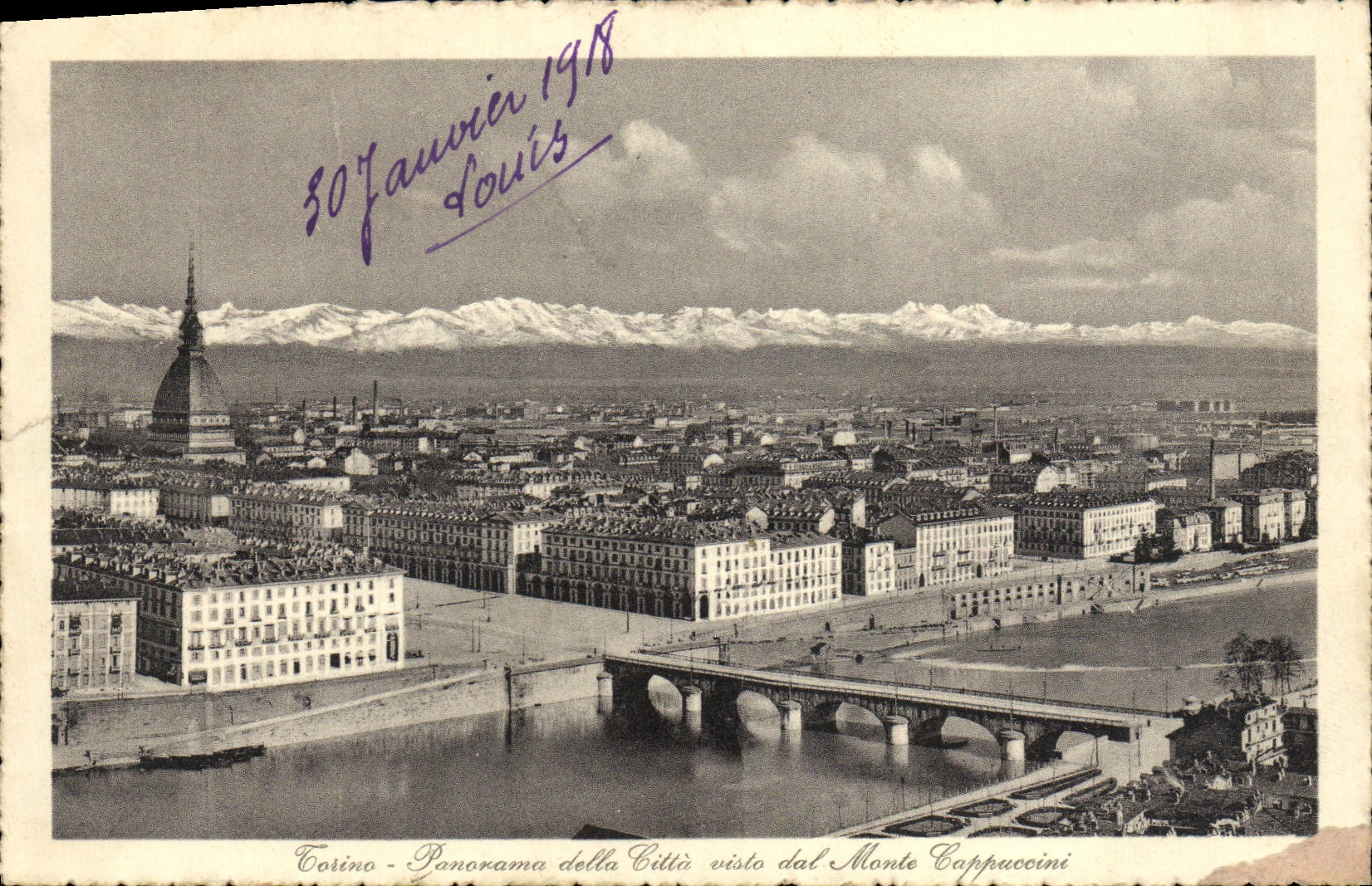 El visto LED de Della Citta del panorama de Torino de la POSTAL de la VENDIMIA monta Cappucini