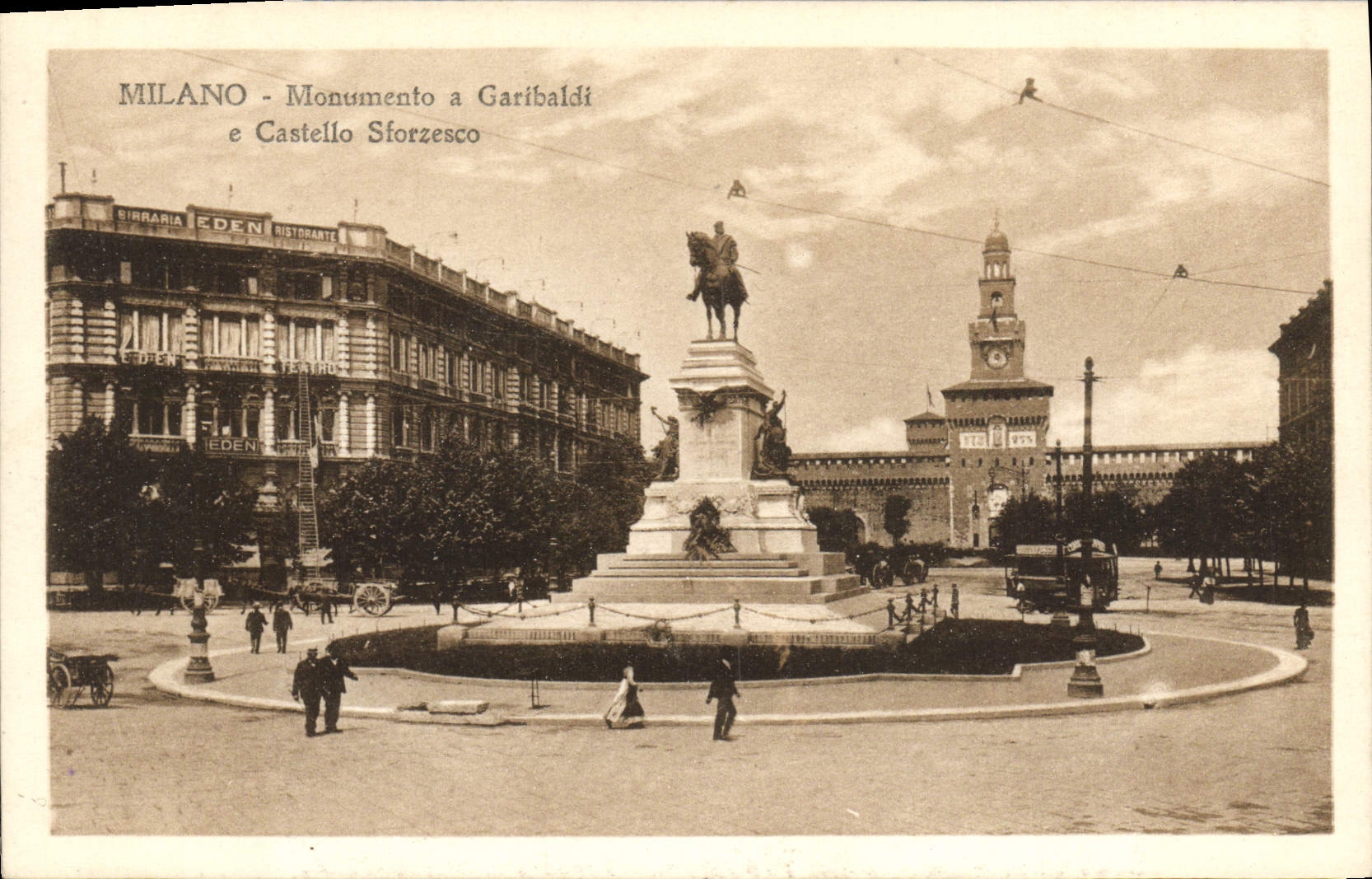 VINTAGE POSTCARD Milano Monumento has Garbaldi E Castello Sforzesco