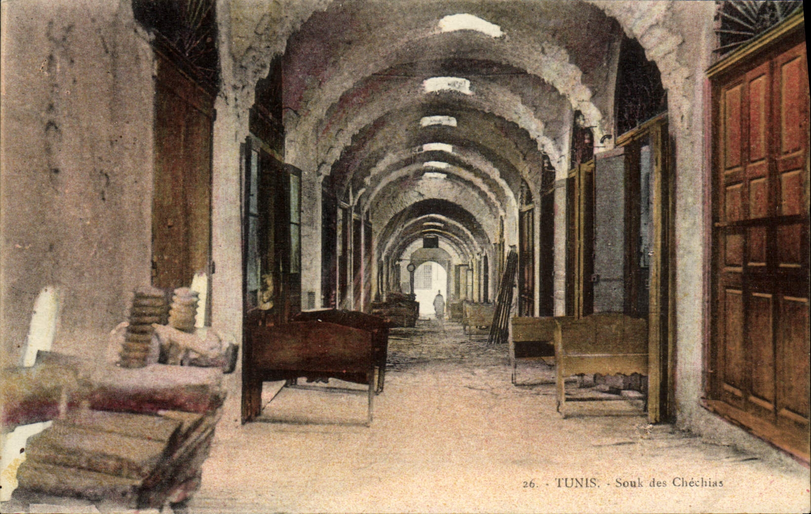 POSTAL Túnez Souk de la VENDIMIA del Chechias