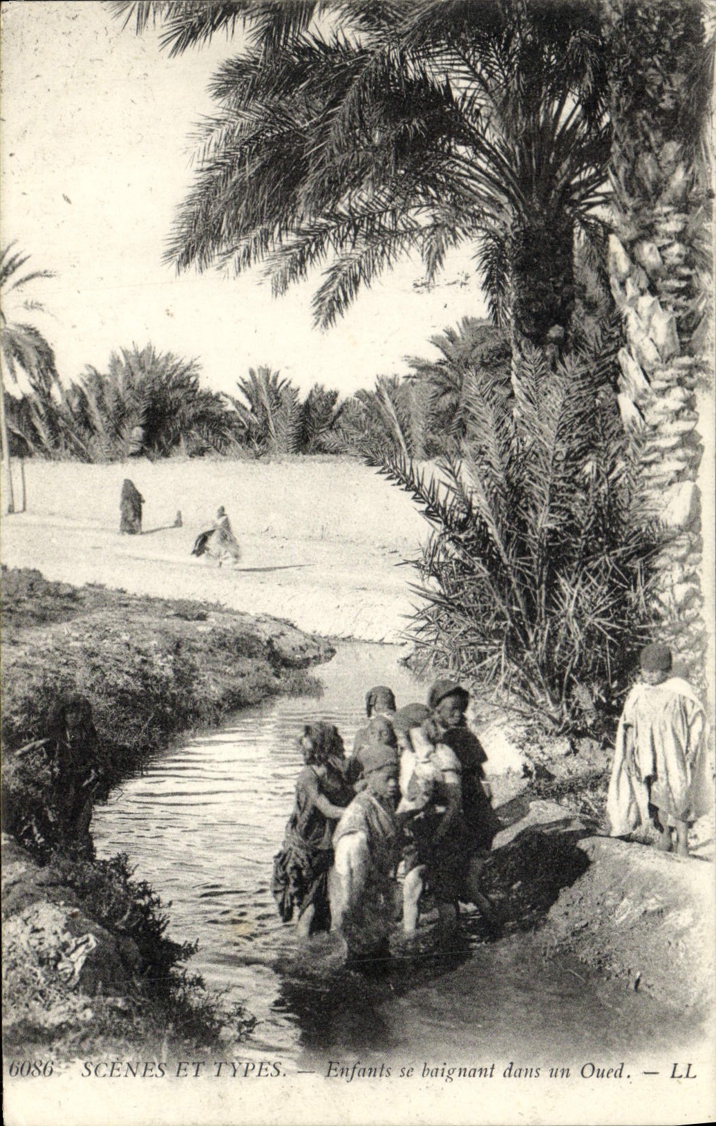 VINTAGE POSTCARD Scenes And Standard Children Bathing In a Wadi