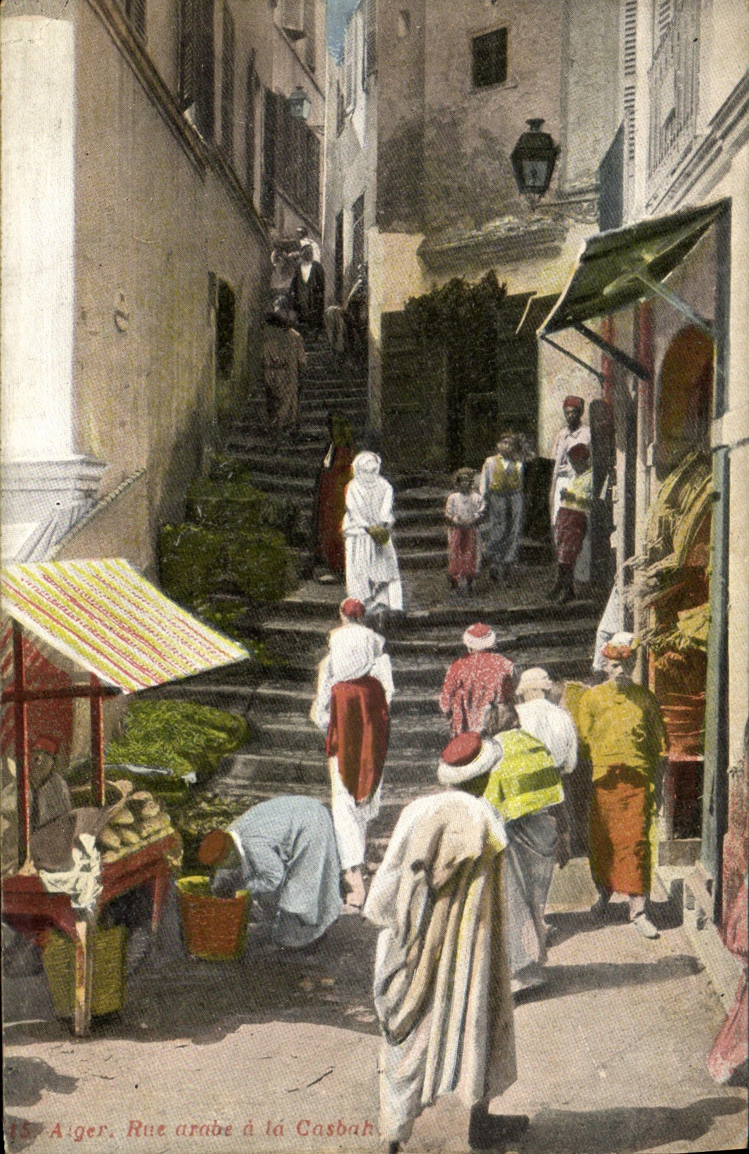 Calle árabe de Argel de la POSTAL de la VENDIMIA con el Kasbah