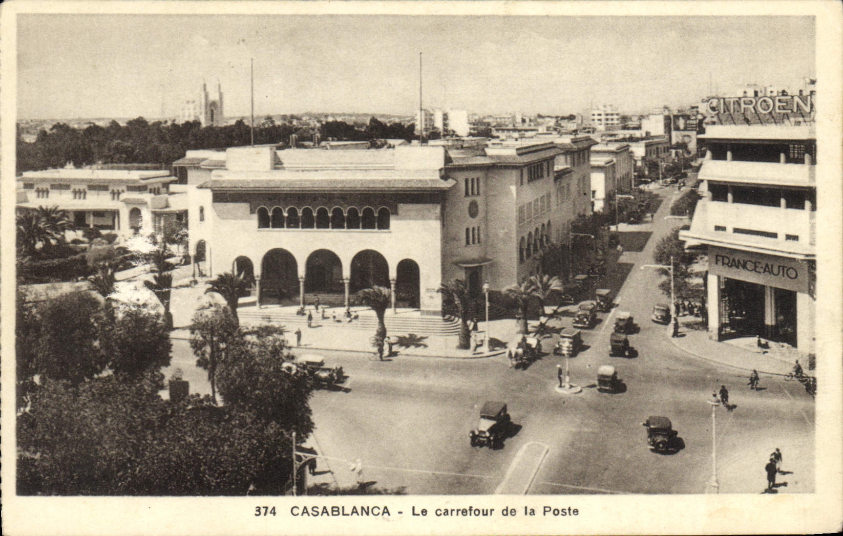 VINTAGE POSTCARD Casablanca the Crossroads of the Post office Citroen France Car