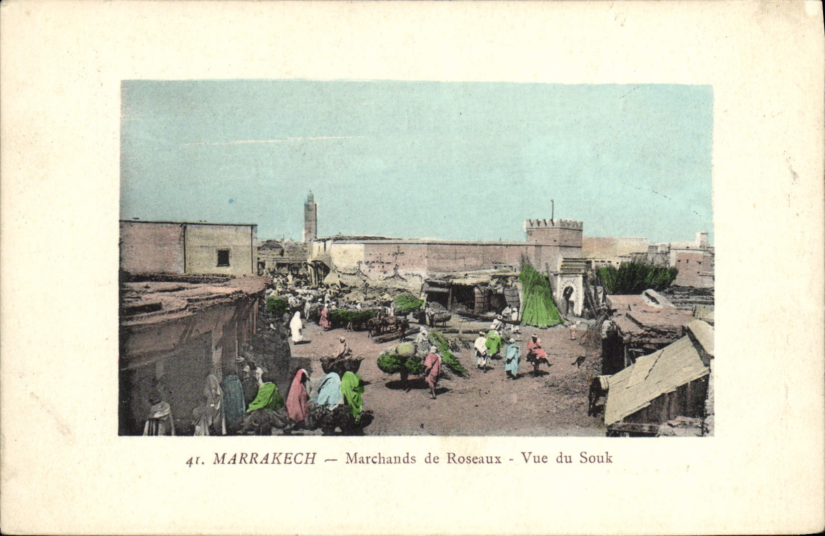 CPA Marrakech Marchands de Roseaux Vue du Souk