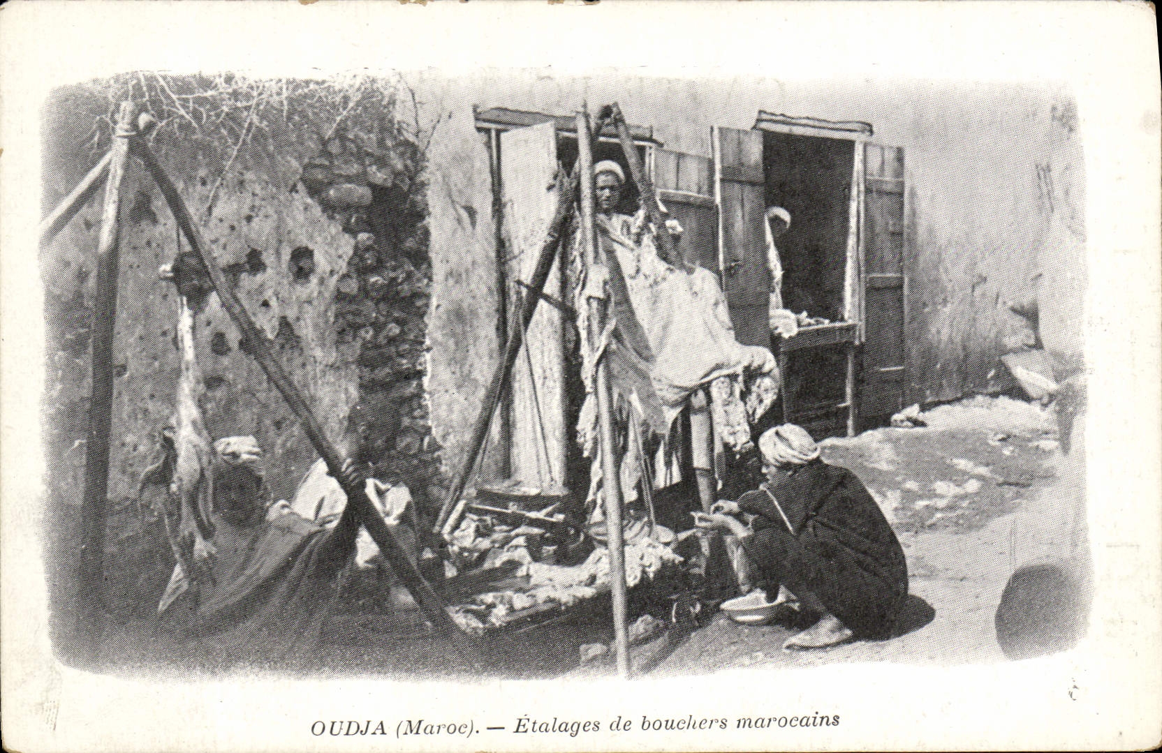 VINTAGE POSTCARD Oudja Displays of Moroccan butchers