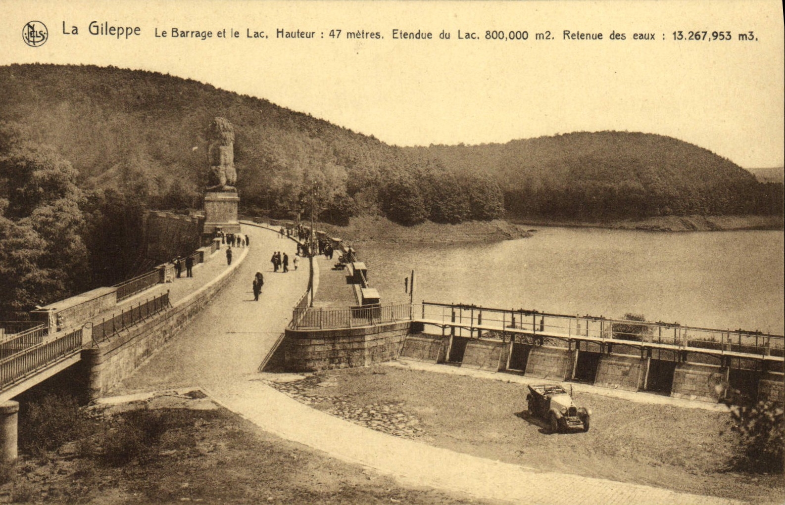 VINTAGE POSTCARD Gileppe Stopping and the Lake Lion