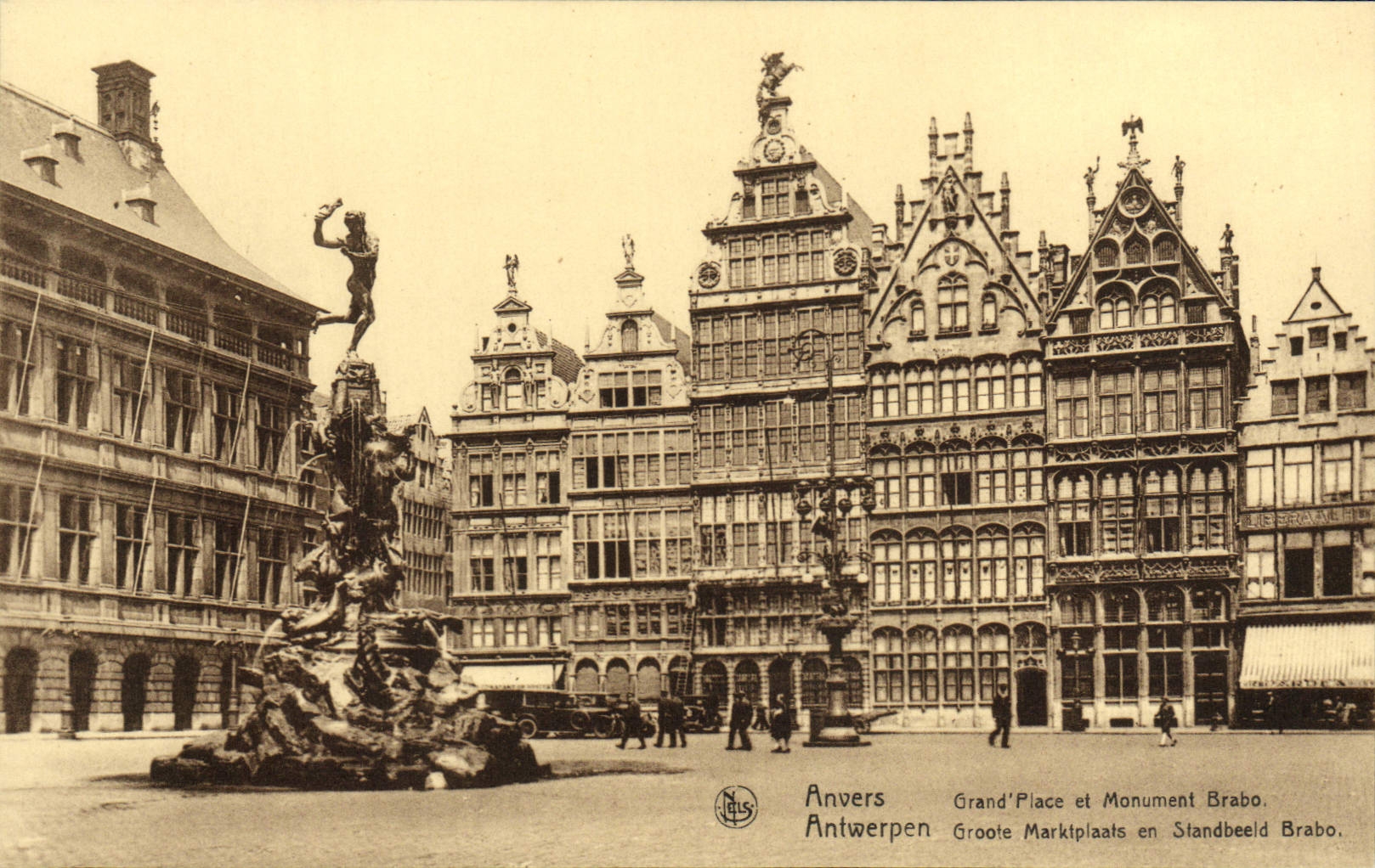 Monumento magnífico de los lugares y de Brabo de Amberes de la POSTAL de la VENDIMIA