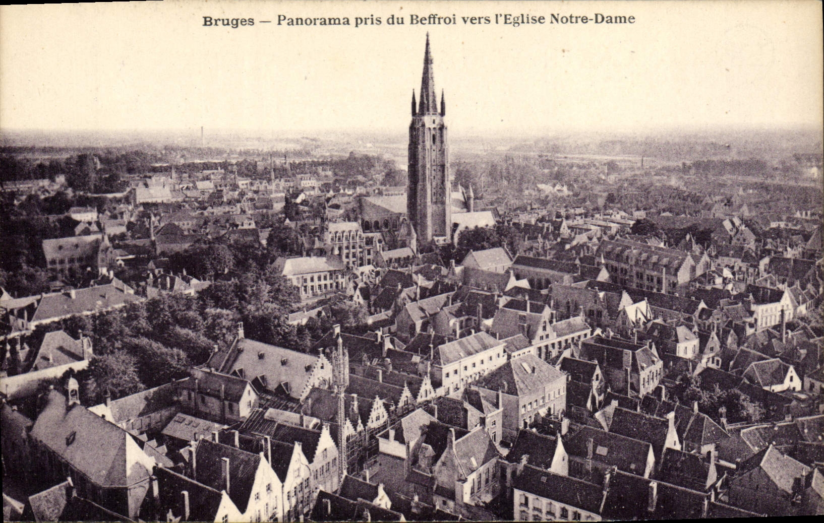 VINTAGE POSTCARD Bruges Panorama taken of the Belfry towards the Notre Dame church