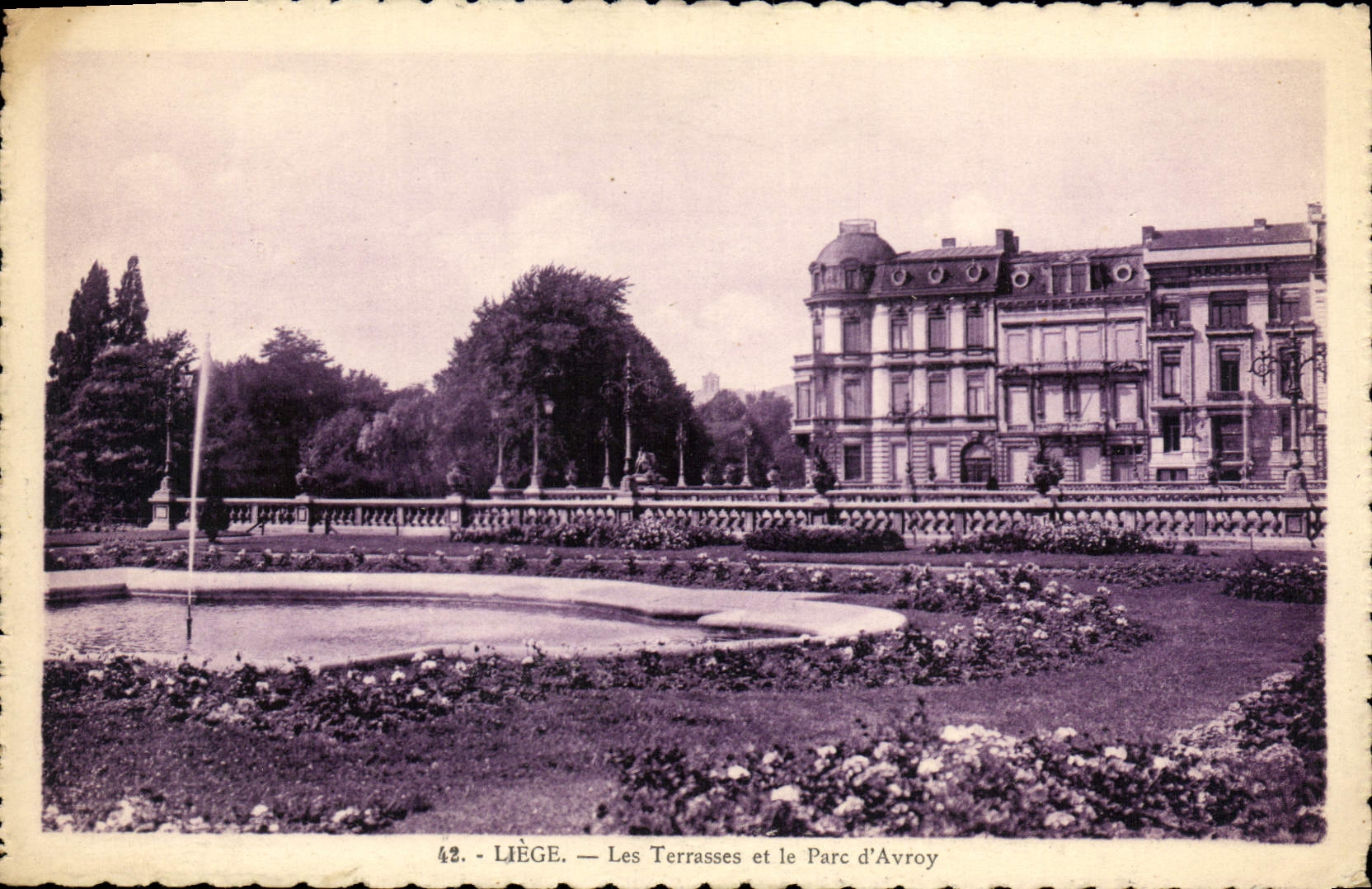 VINTAGE POSTCARD Liege Terraces and the Park of Avroy
