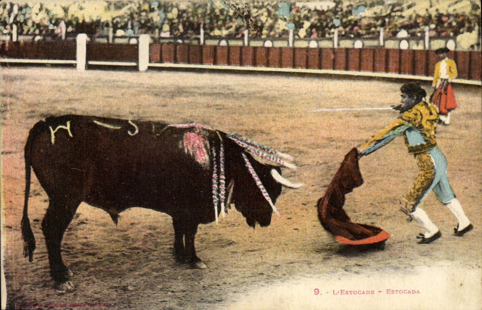 VINTAGE POSTCARD the Thrust bullfight
