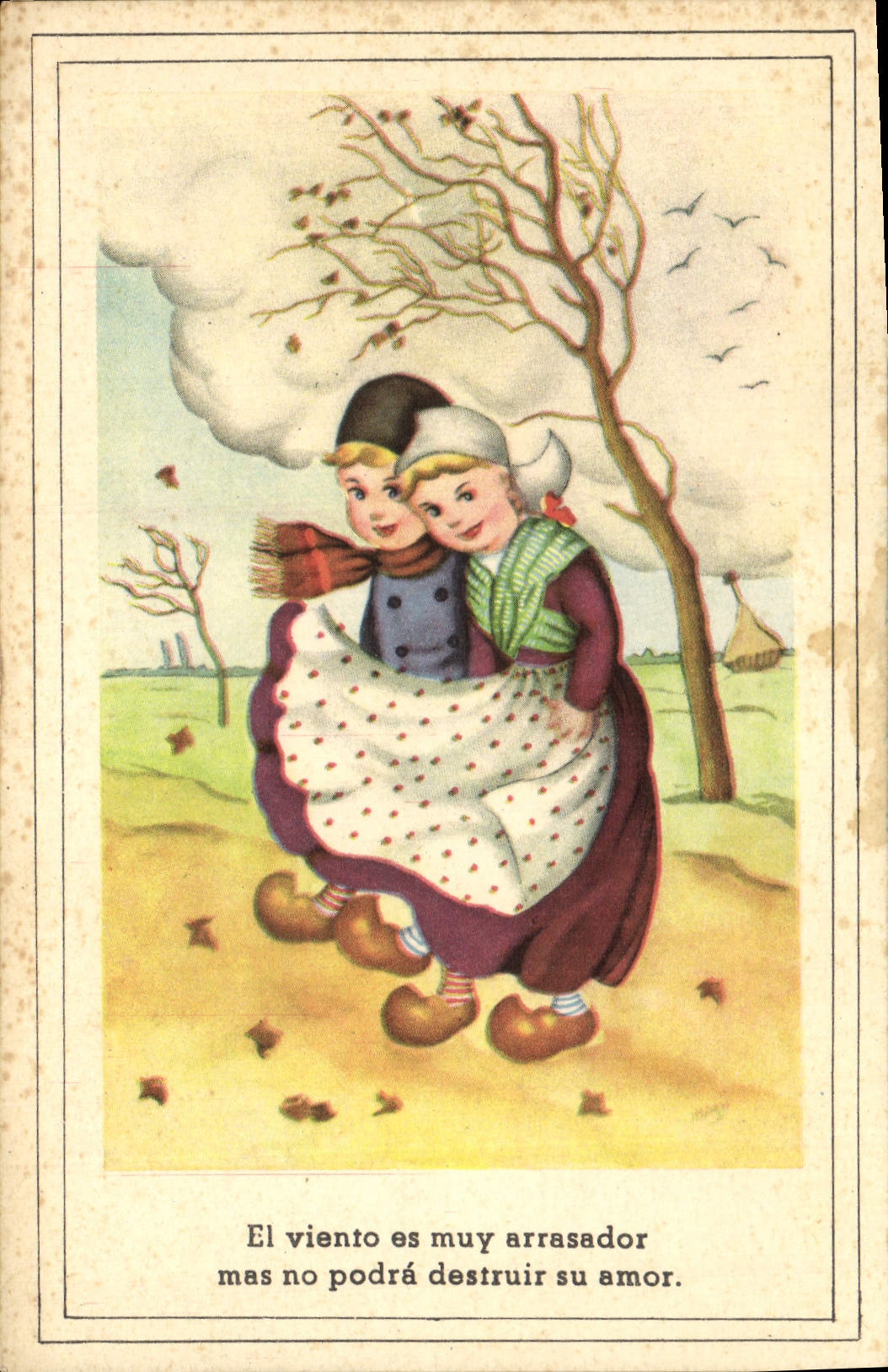 La POSTAL Viento de la VENDIMIA sea folklore muy de Enfants del arrasador