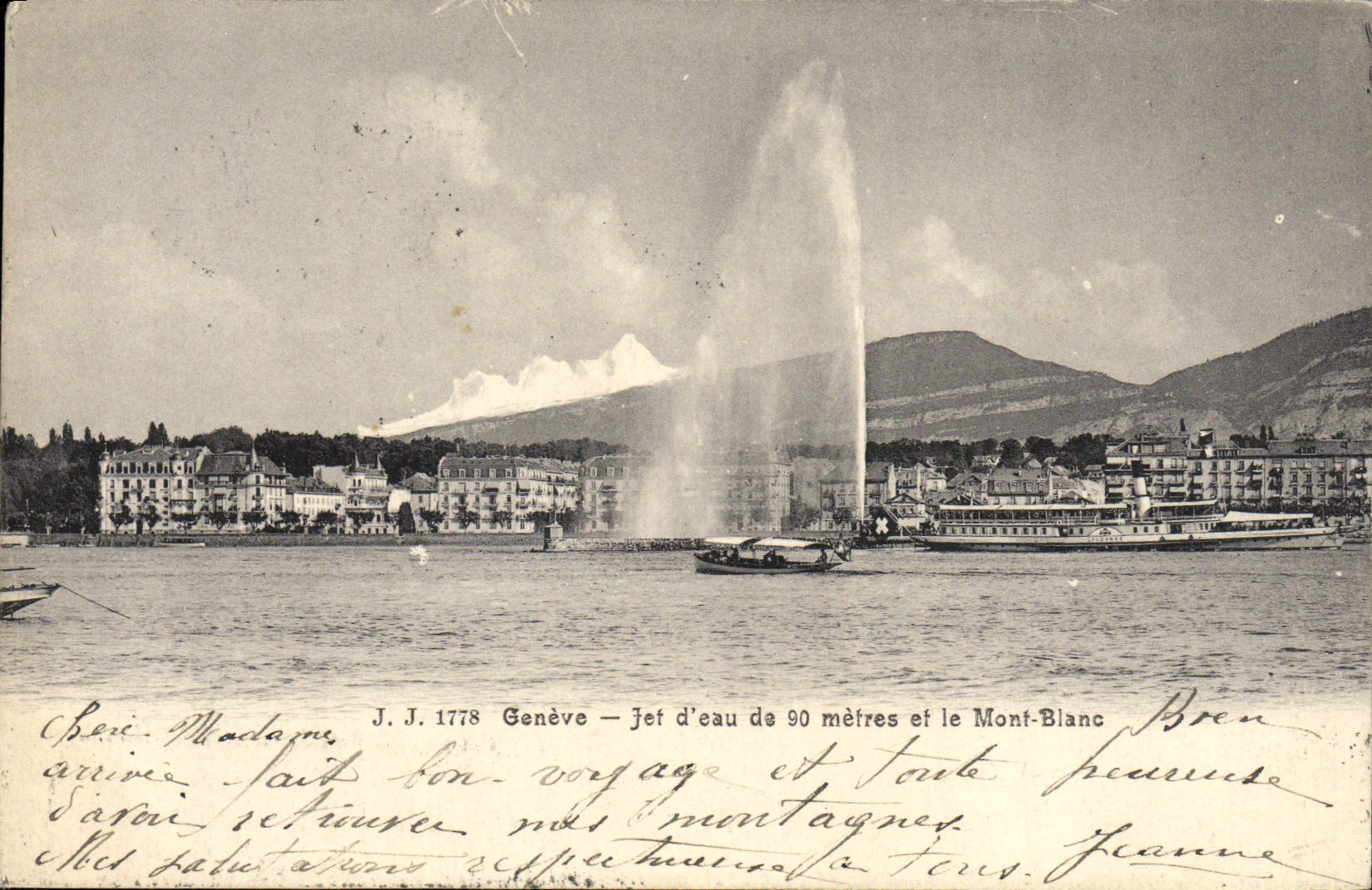 CPA Geneve Jet D'Eau De 90 Metres Et Le Mont Blanc