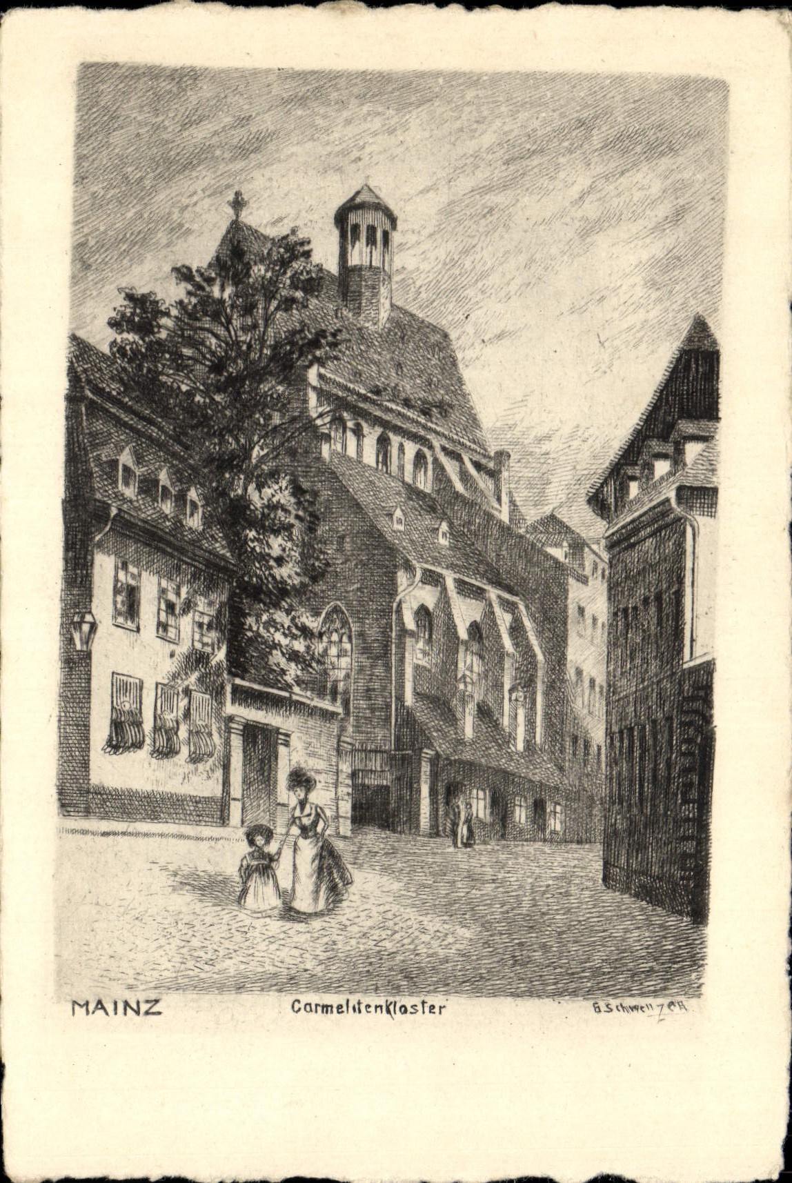 VINTAGE POSTCARD Mainz Carmeliten Kloster