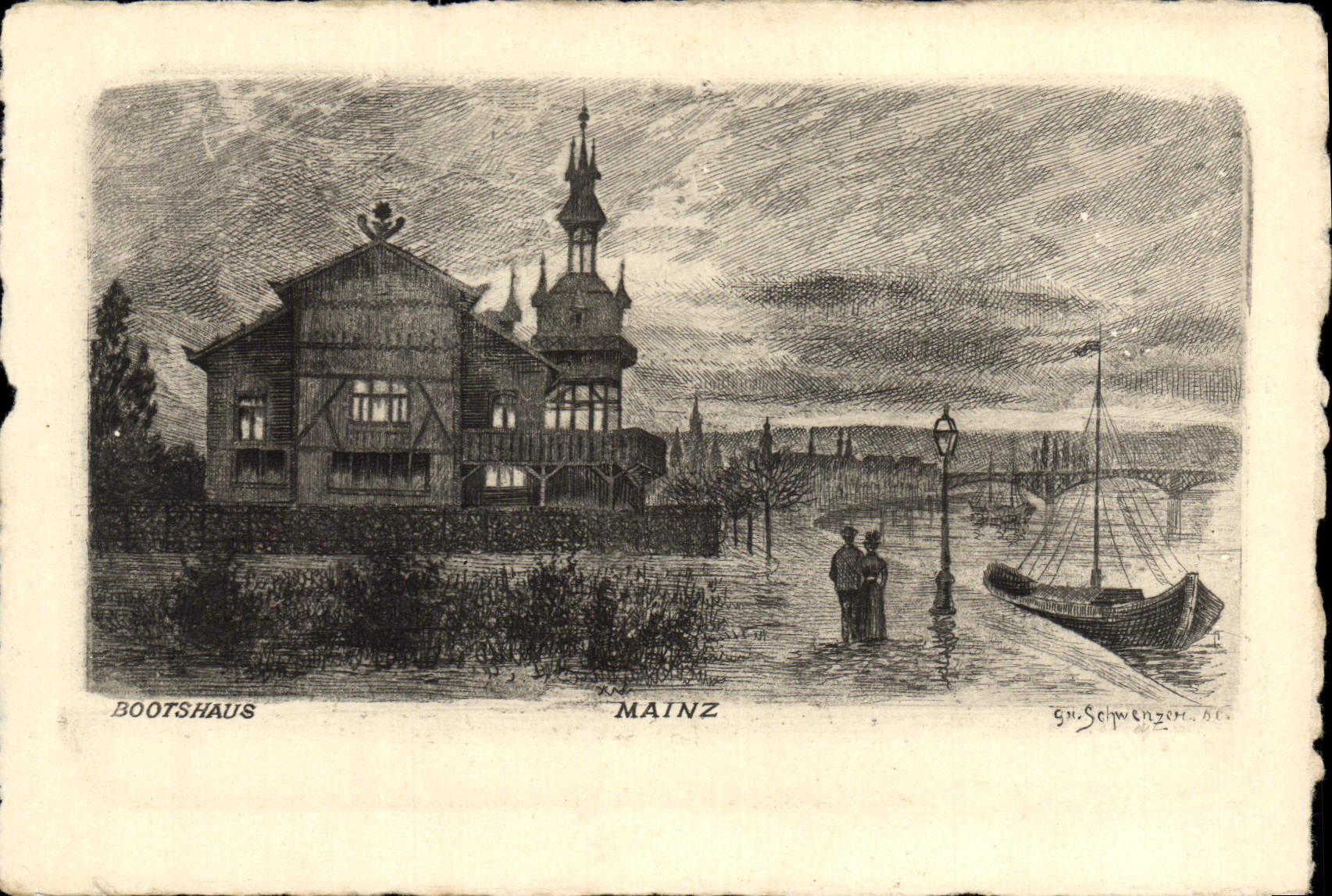 VINTAGE POSTCARD Bootshaus Mainz