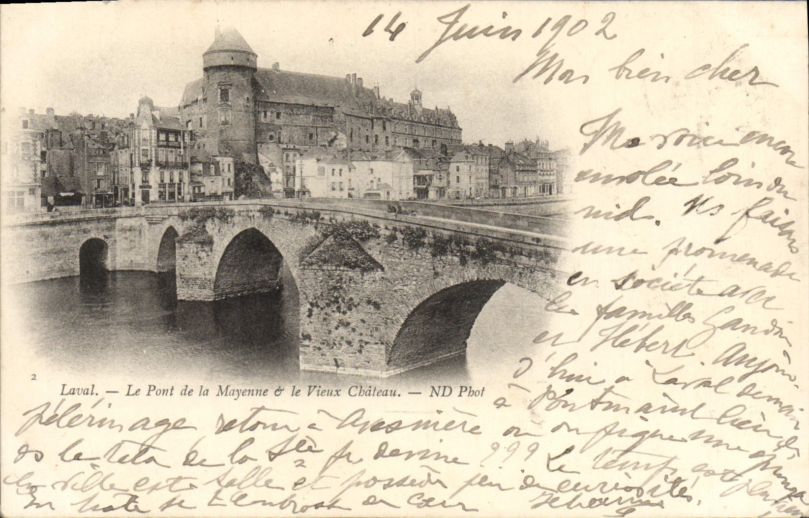 POSTAL Laval de la VENDIMIA el puente de Mayenne el castillo viejo