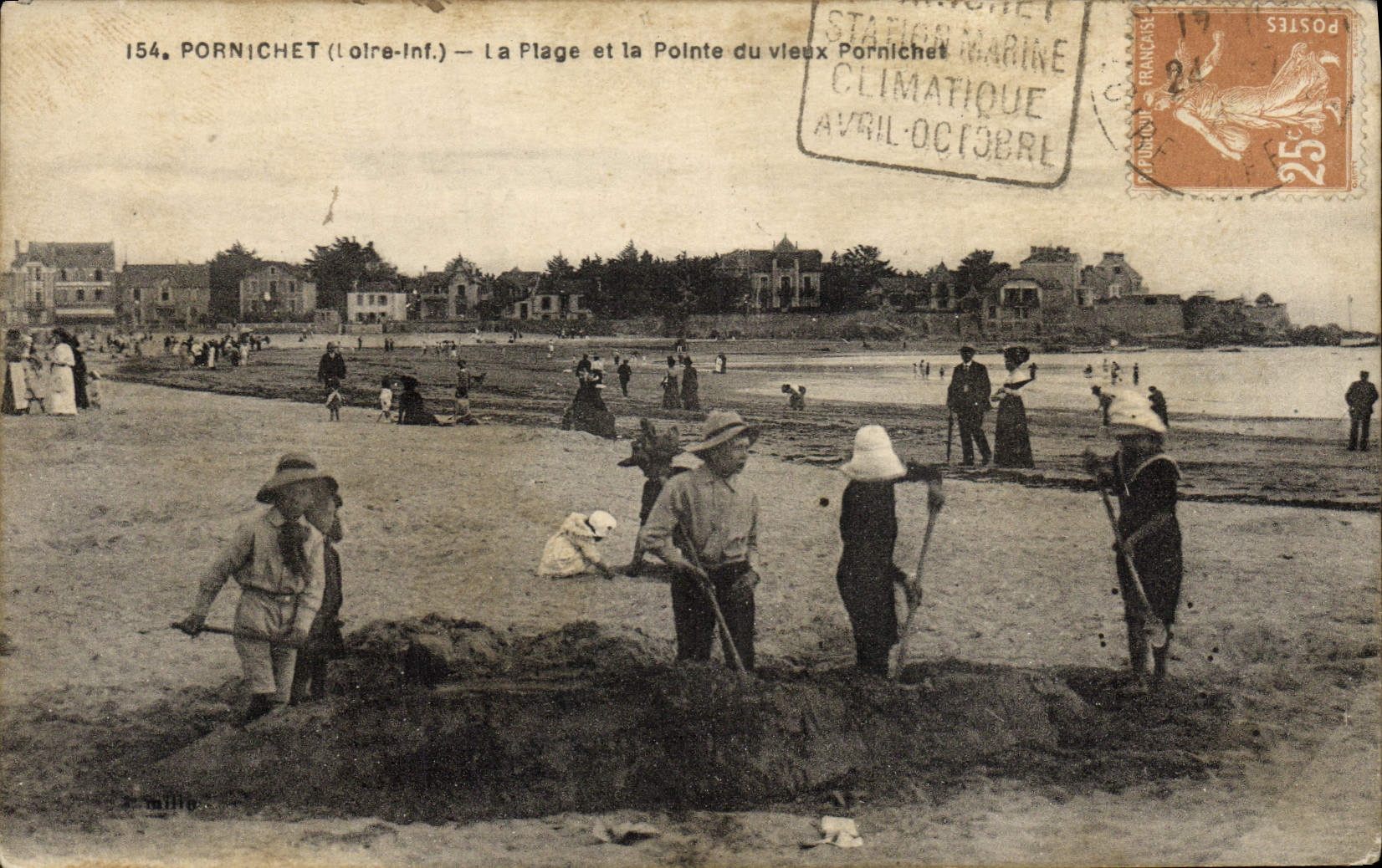 POSTAL Pornichet de la VENDIMIA la playa y el punto de los niños de Pornichet del viejo hombre