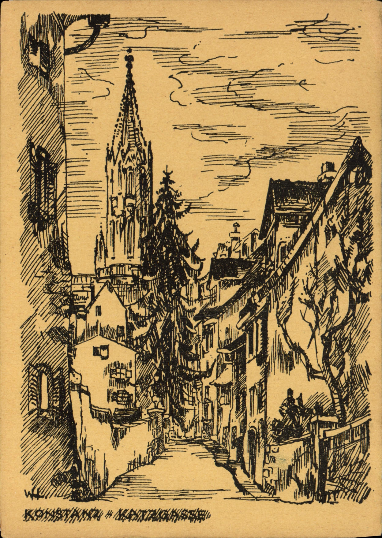 VINTAGE POSTCARD Konstanz Katzgasse