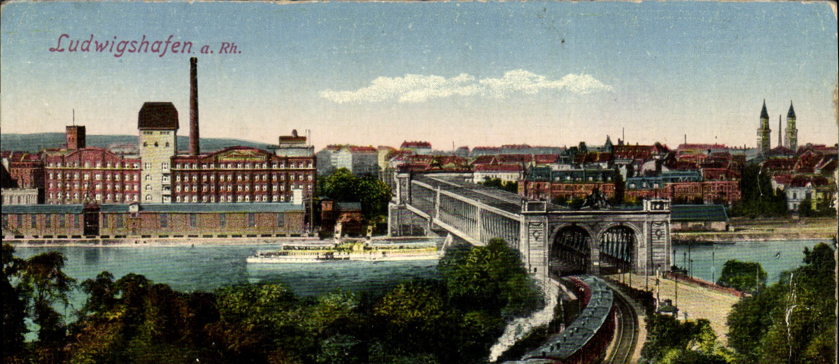 VINTAGE POSTCARD Ludeigshafen Rheinbrucke Train