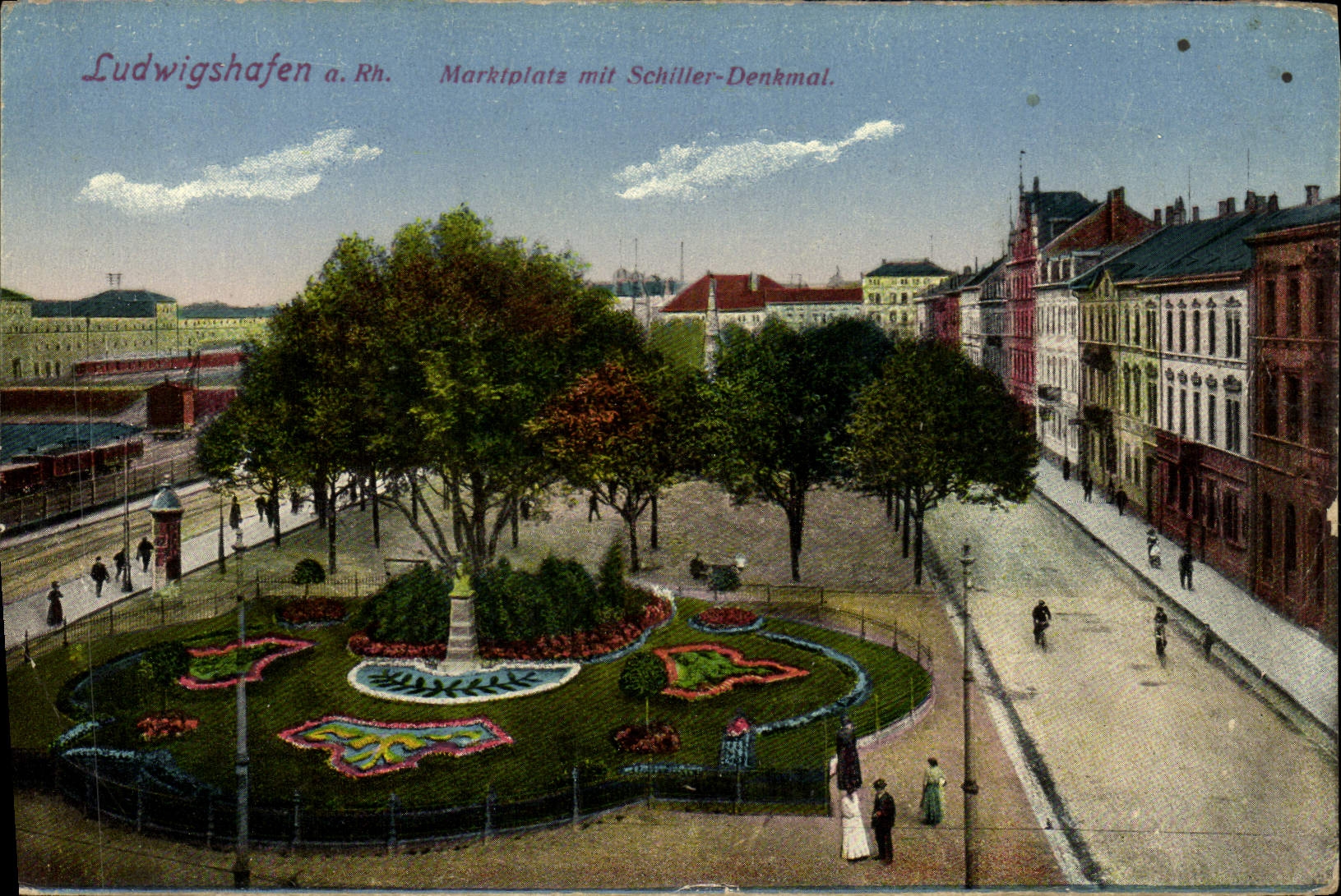 VINTAGE POSTCARD Ludwigshafen marktplatz put Schiller Denkaml