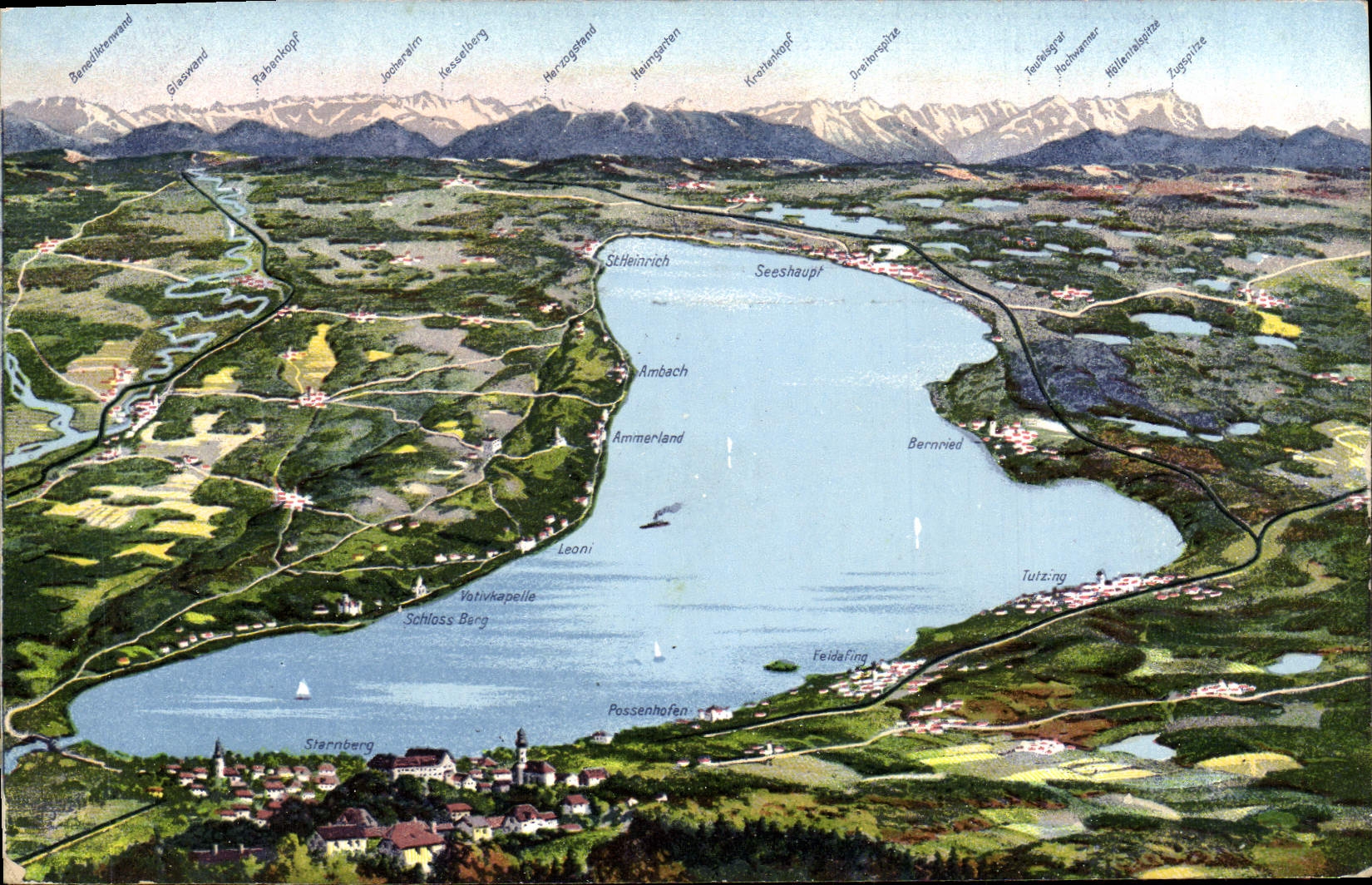 VINTAGE POSTCARD Panorama of Starnberger See