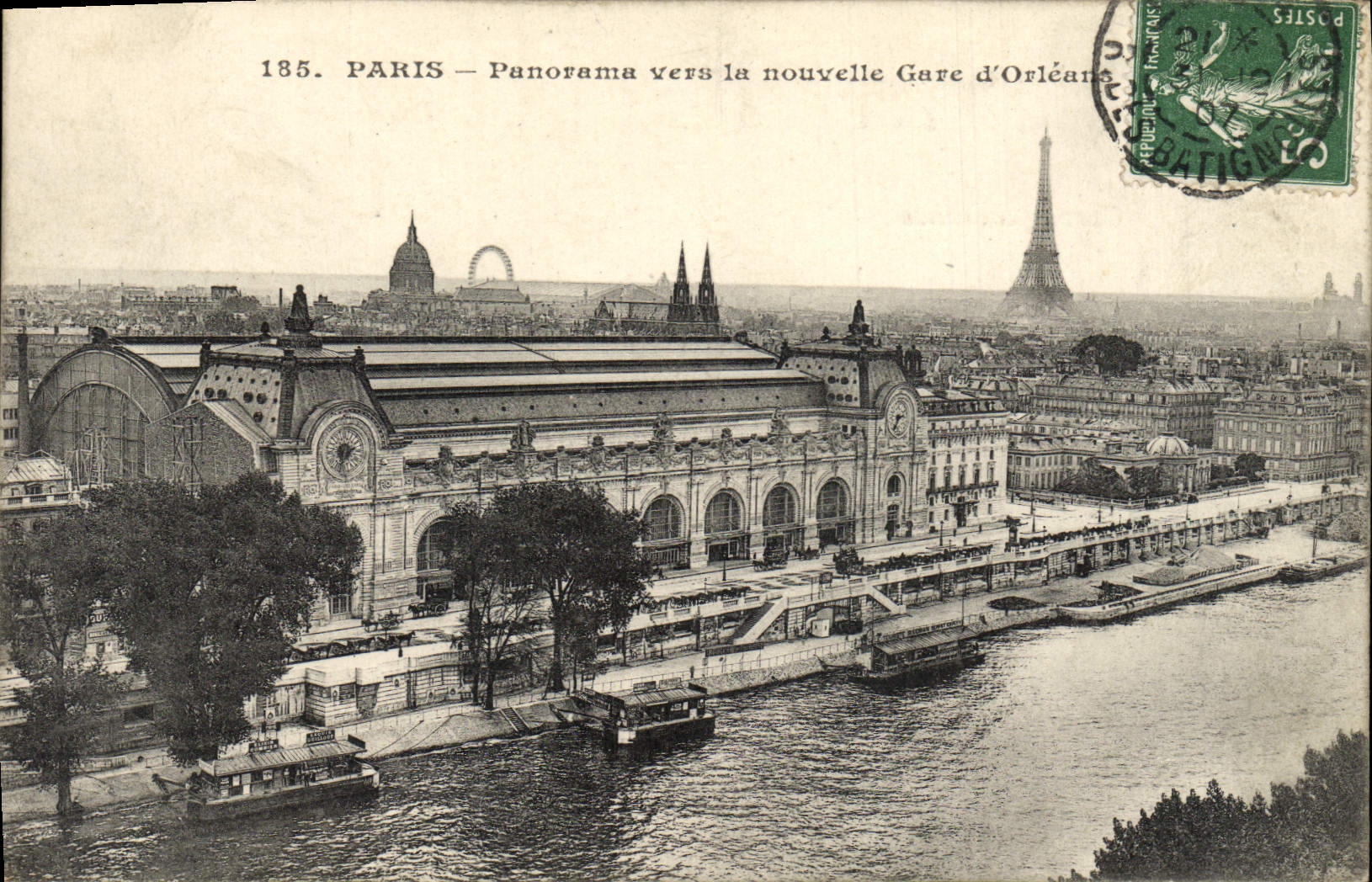 Panorama de París de la POSTAL de la VENDIMIA hacia la nueva estación de la torre Eiffel de Orleans