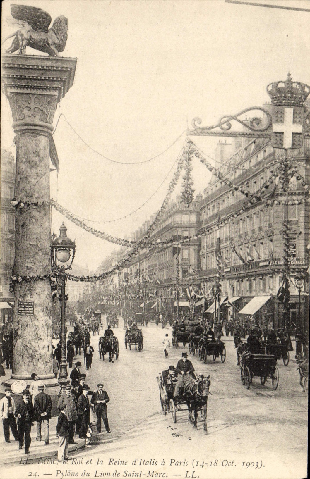 VINTAGE POSTCARD Paris the king and the queen of Italy has Paris October 1903 Pylon of the Lion of Marc Saint