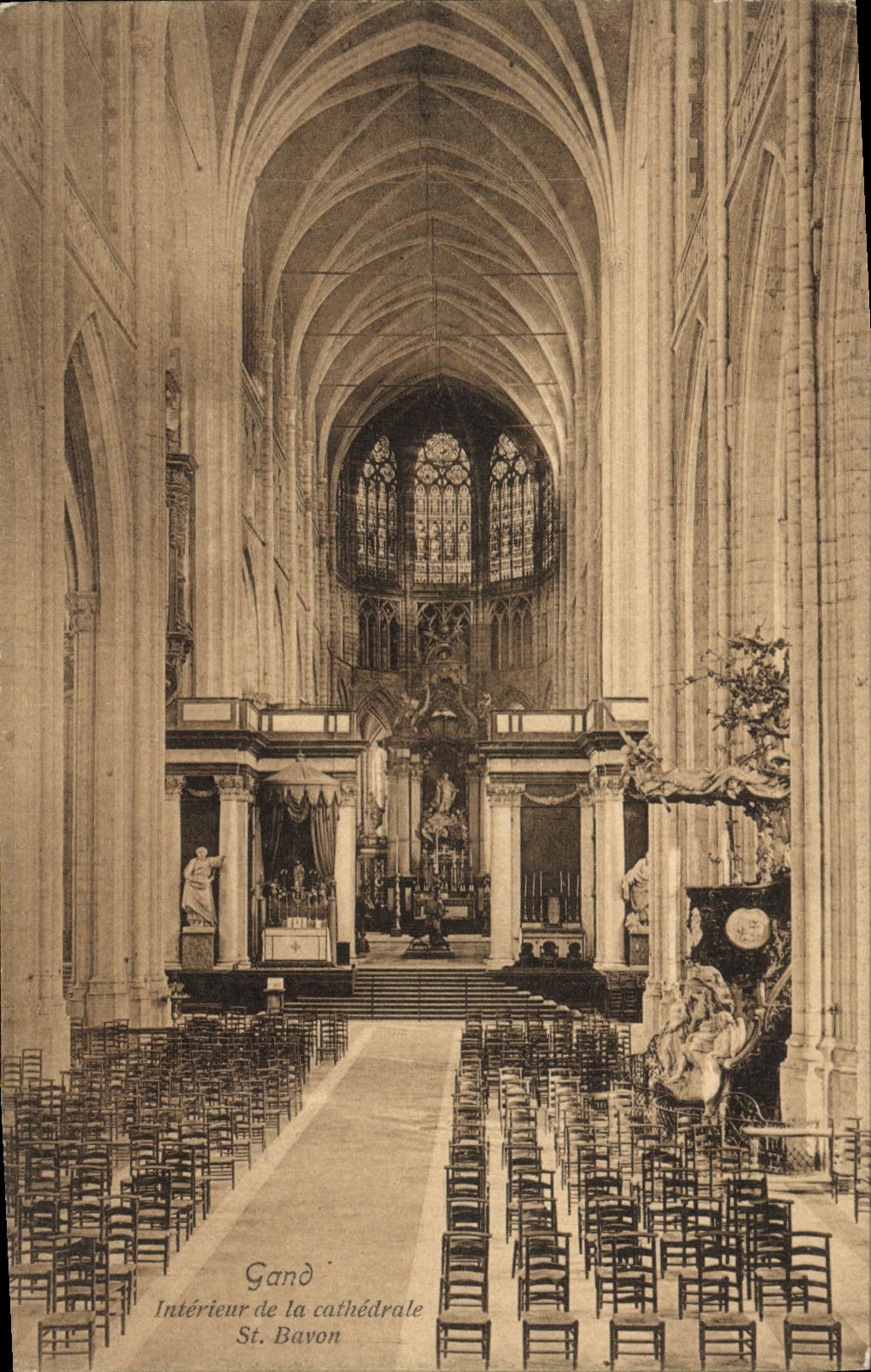 VINTAGE POSTCARD Interior Ghent of the Cathedral St Bavon