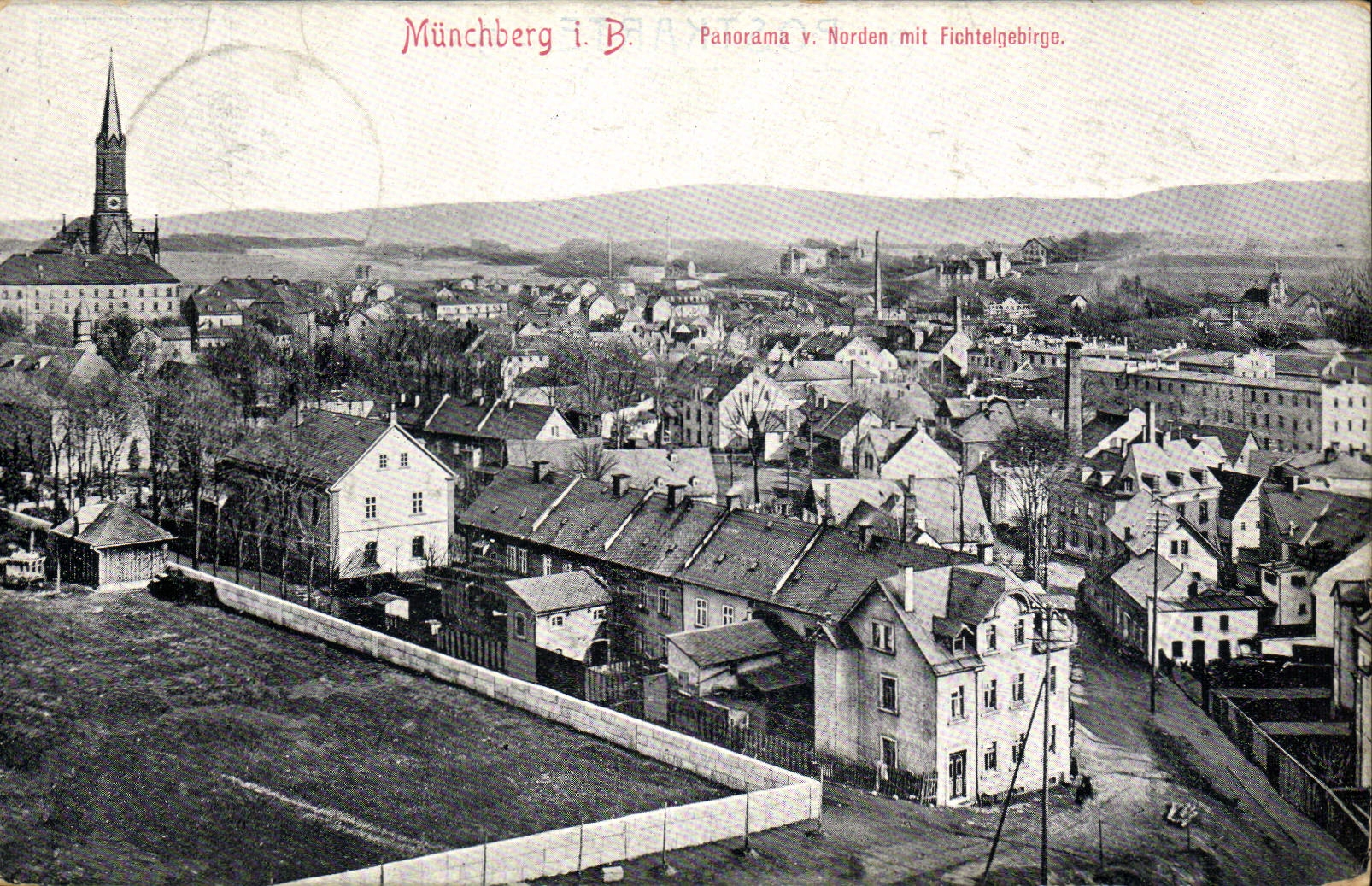 MIT Fichtelgebirge de Norden del panorama de Munchberg de la POSTAL de la VENDIMIA