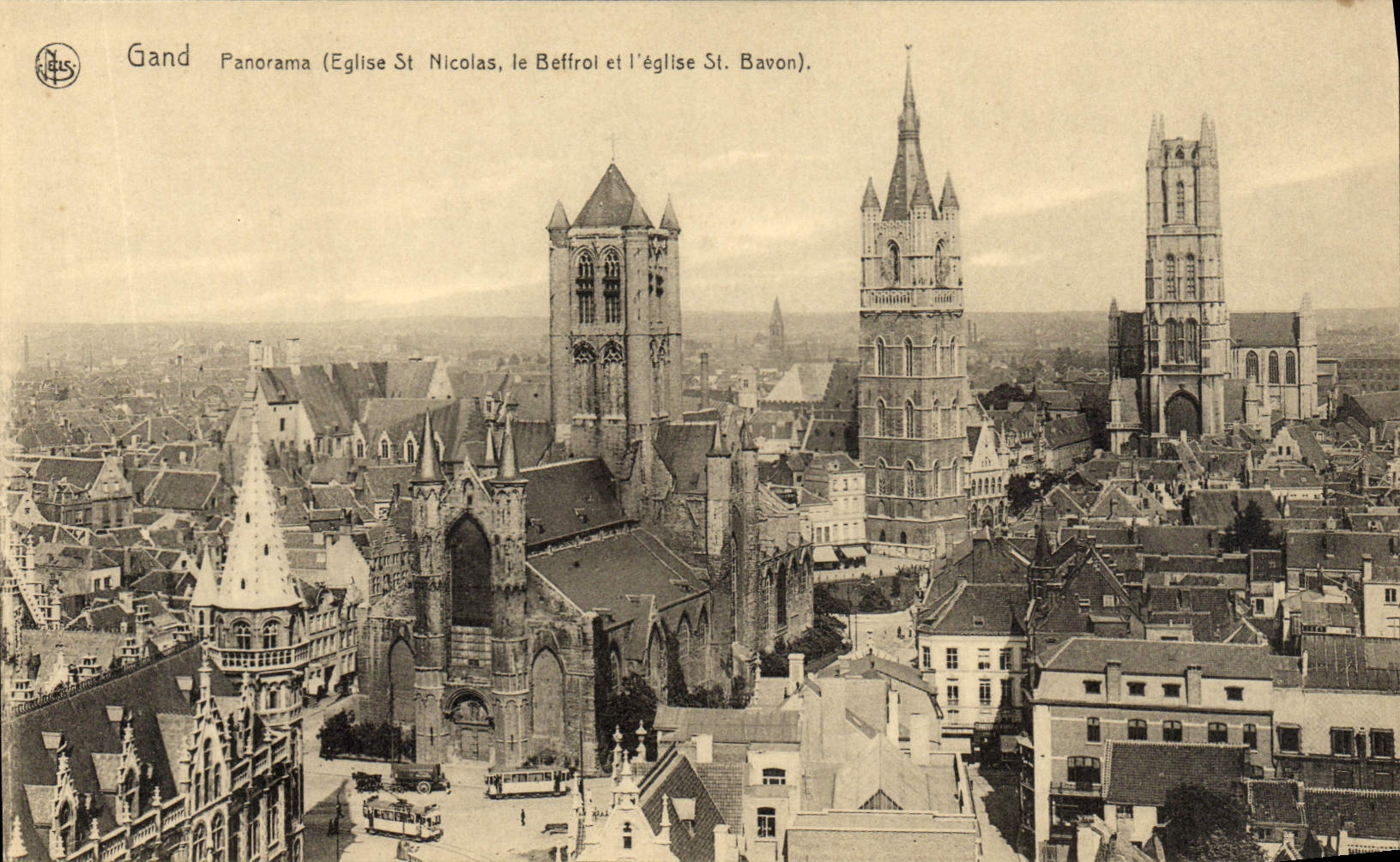 VINTAGE POSTCARD Ghent Panorama Church St Nicolas the belfry and the church St Bavon