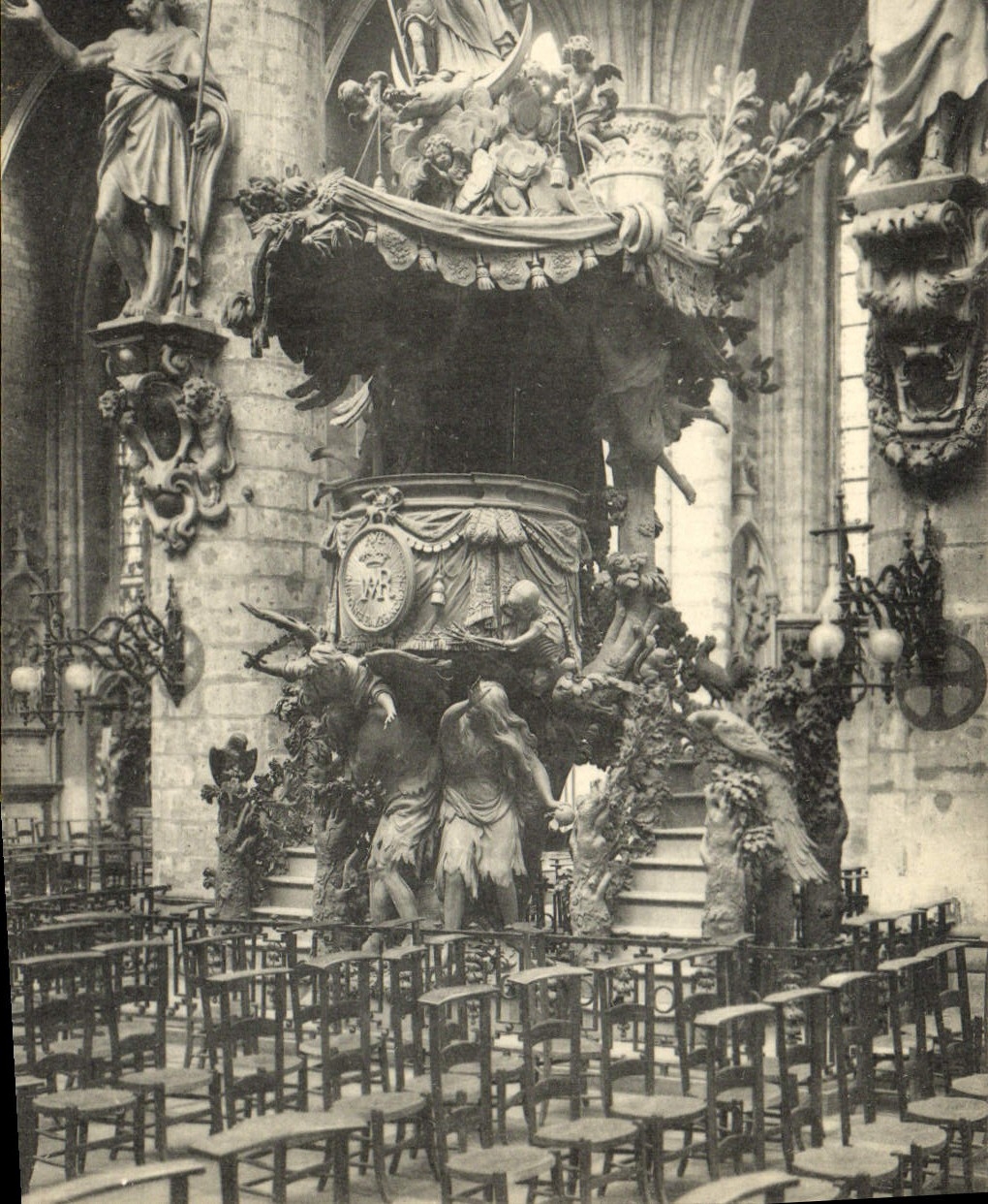 De la VENDIMIA de la POSTAL de Bruselas de la iglesia púlpito de Gudulia Sainte de la verdad