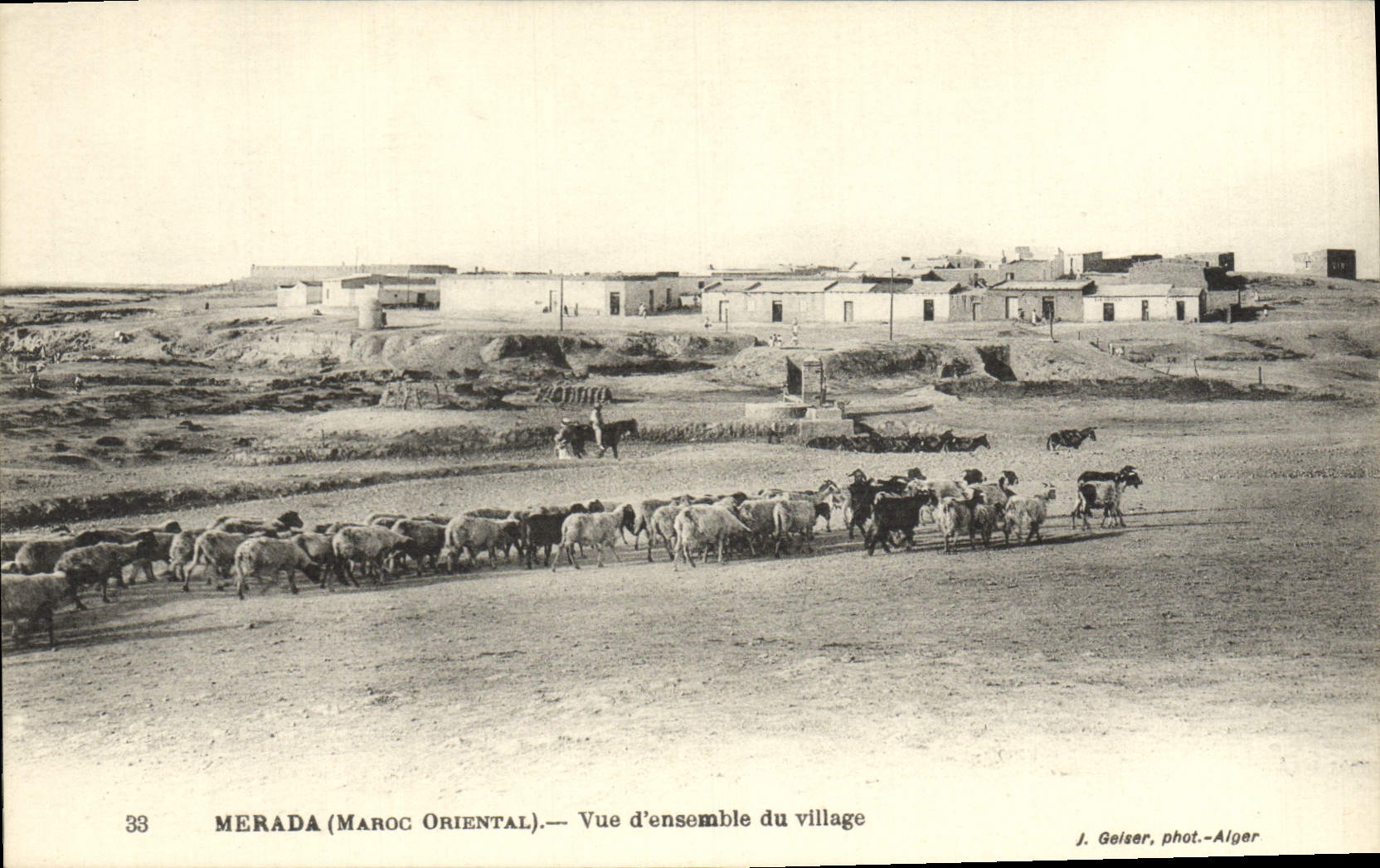 VINTAGE POSTCARD Merada Overall picture Of the Village Goats Sheep