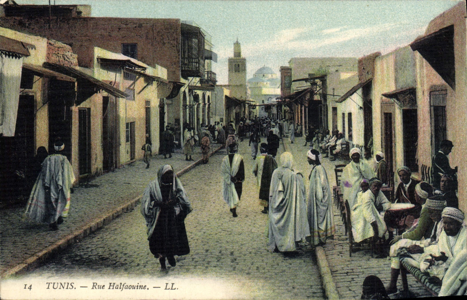Calle Halfaouine de Túnez de la POSTAL de la VENDIMIA