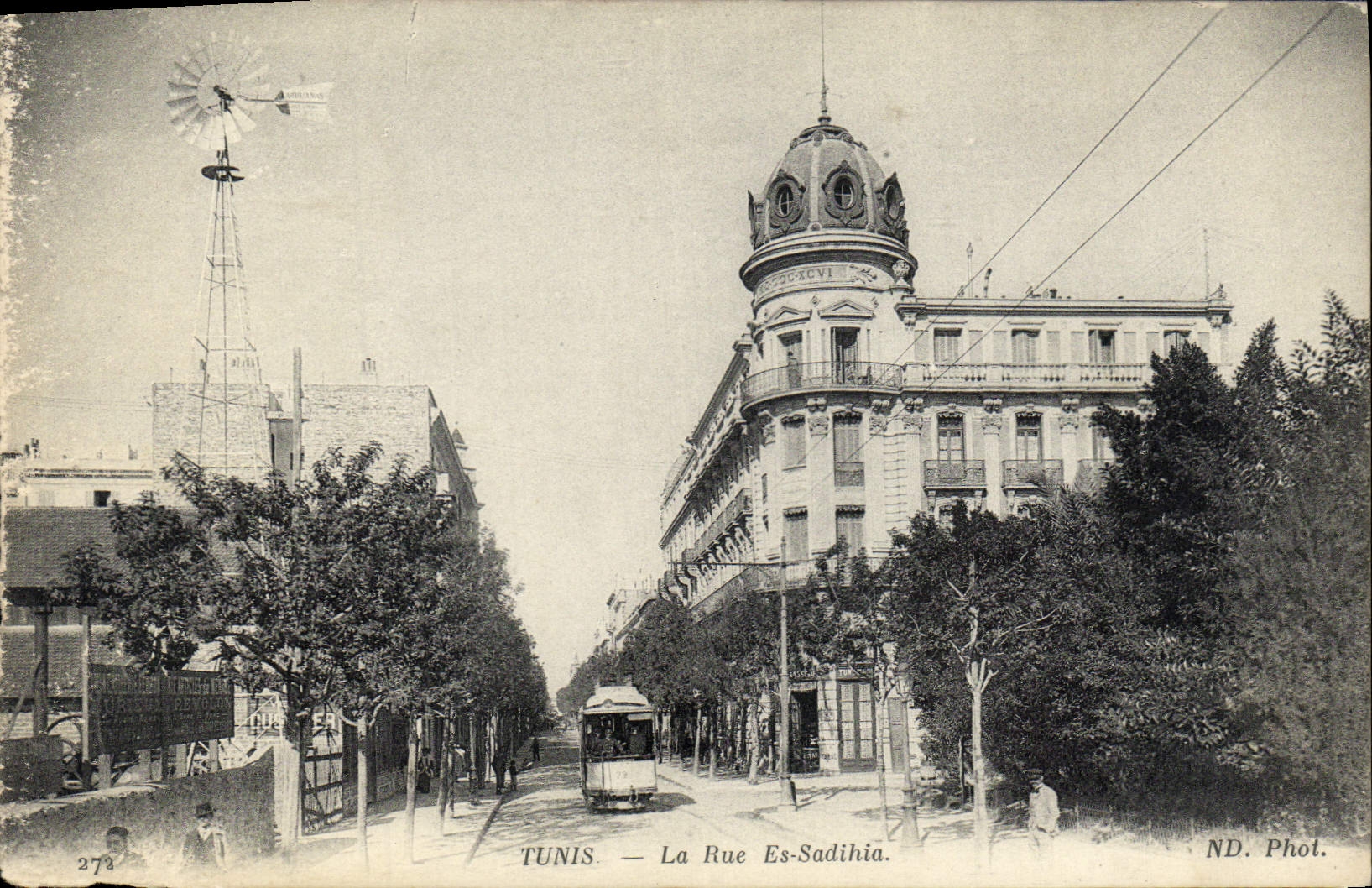 POSTAL Túnez de la VENDIMIA la tranvía del Es Sadihia de la calle